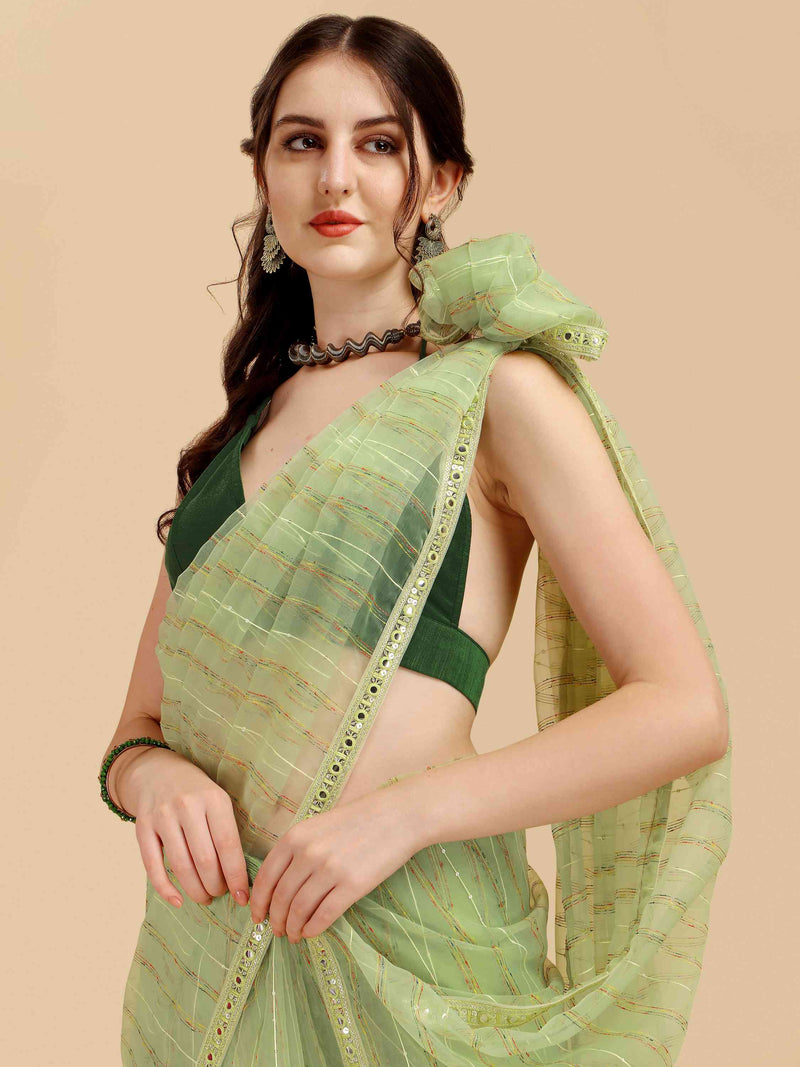 DUNGRANI GREEN FEEZY MULTIMELON ORGANZA SILK SAREE