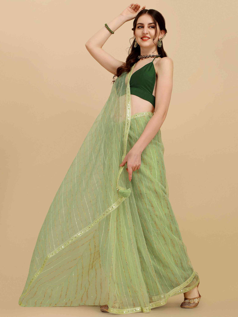 DUNGRANI GREEN FEEZY MULTIMELON ORGANZA SILK SAREE