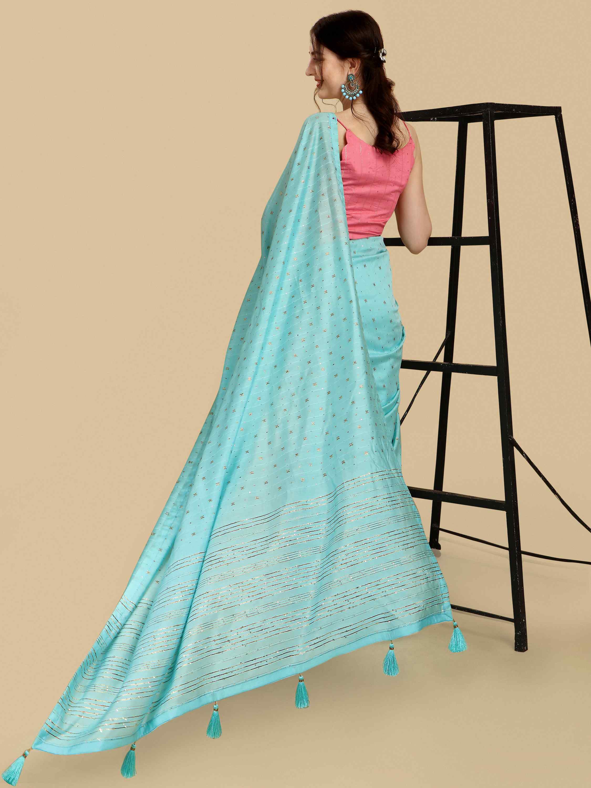 FEEZY FIGARO TURQUOISE LIVA SILK SAREE