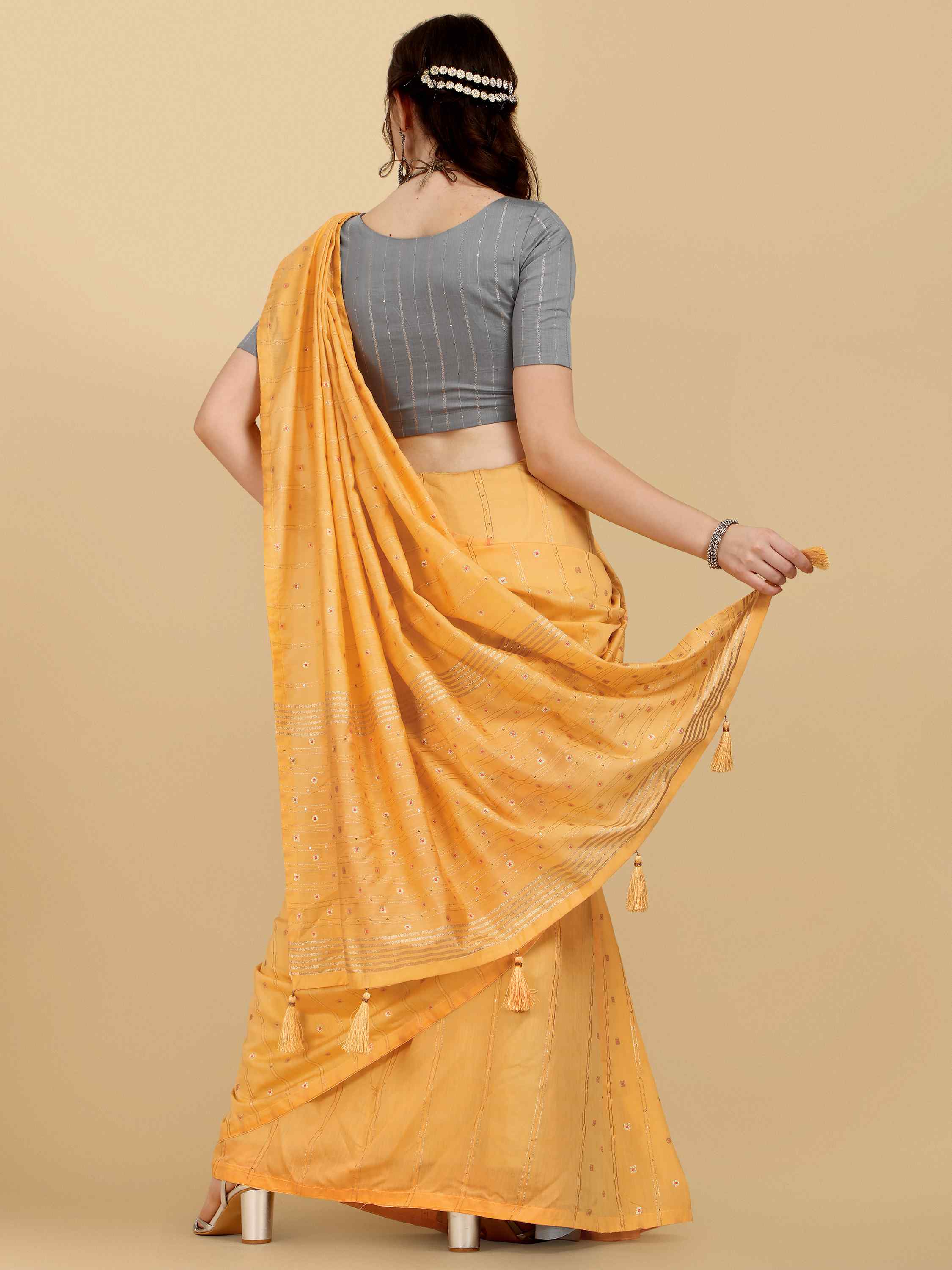 YELLOW LIVA FEEZY FIGARO SILK SAREE