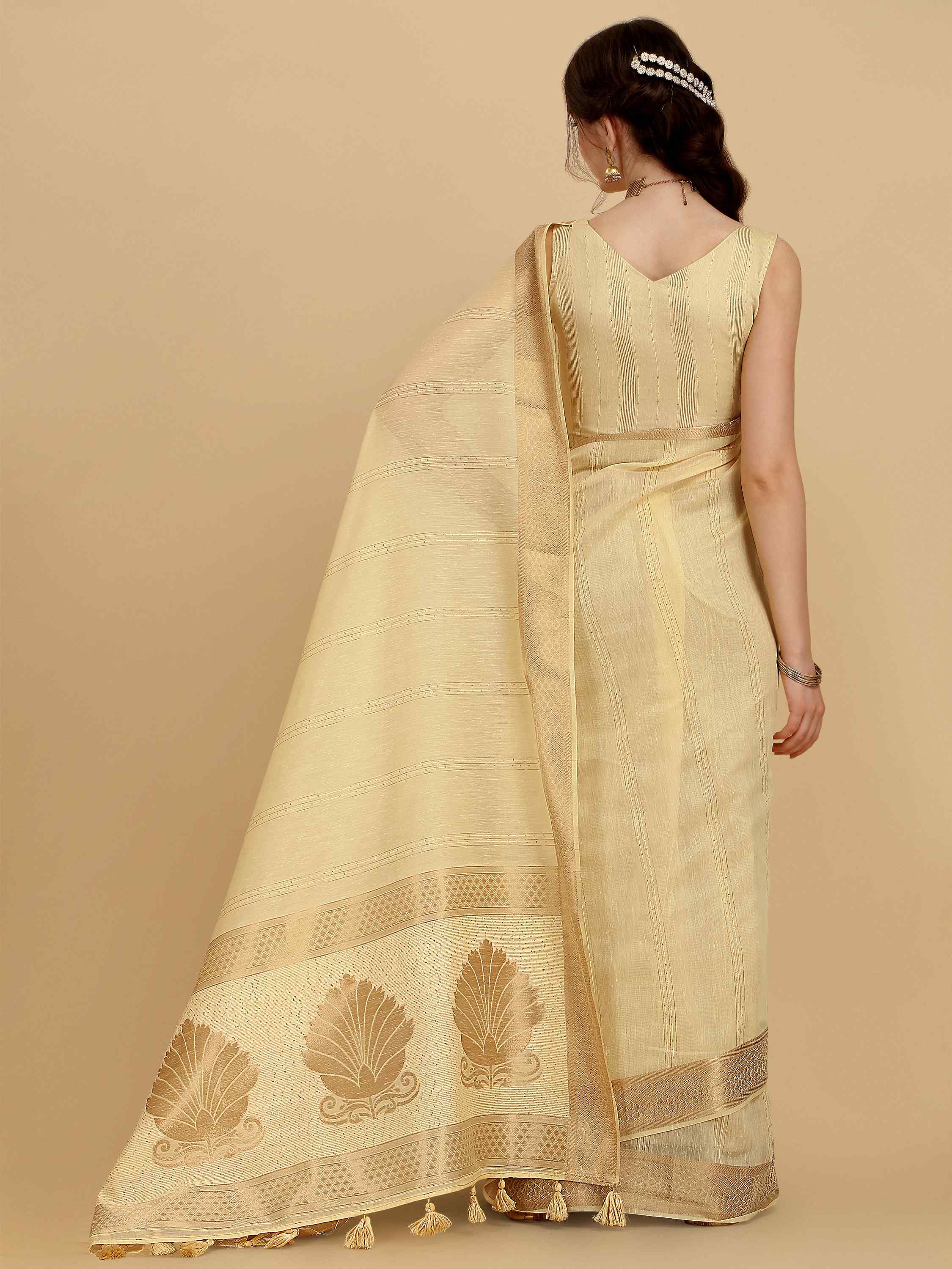 DUNGRANI LINEN SHELL YELLOW COTTON SILK SAREE