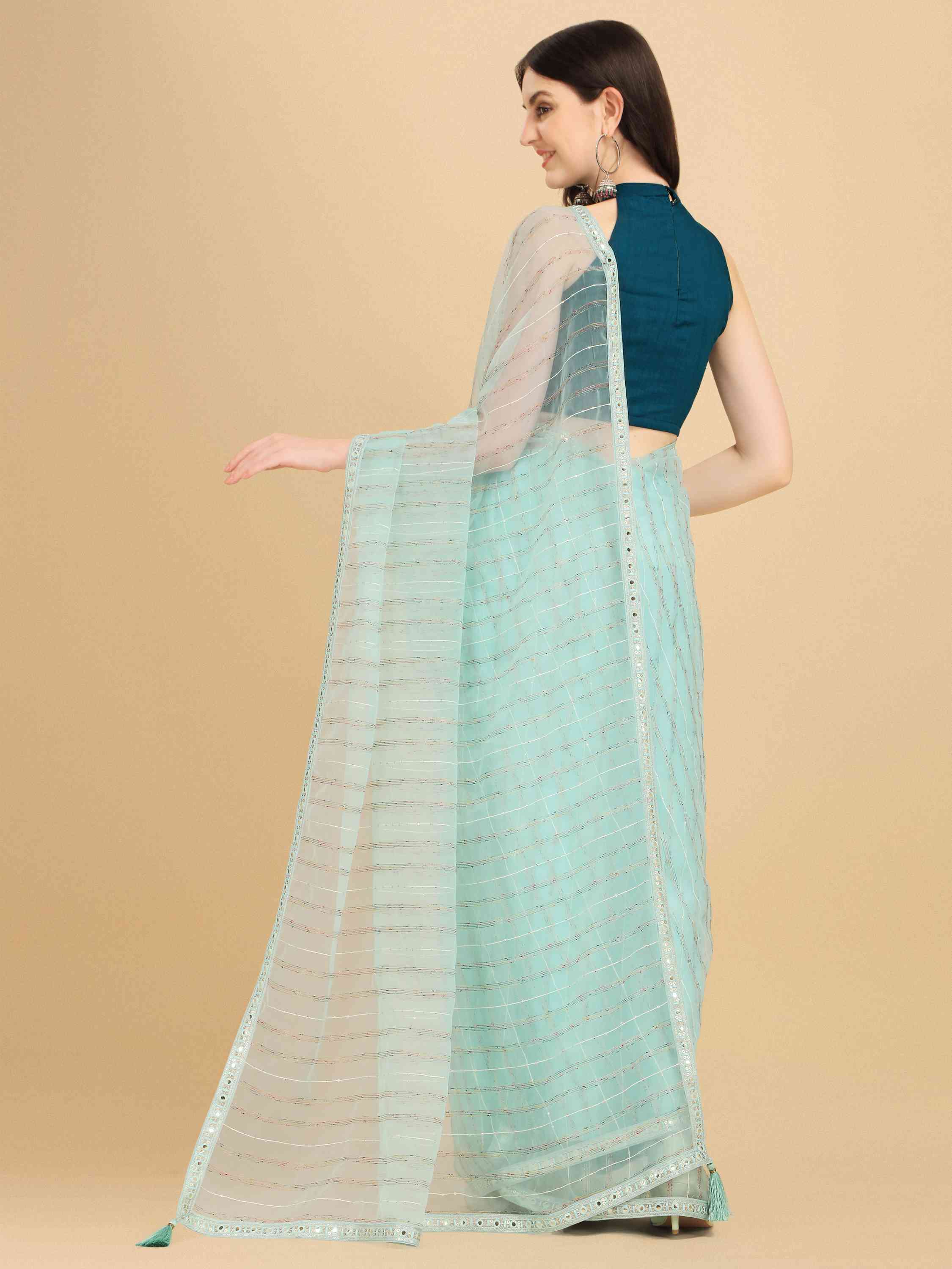 DUNGRANI BLUE FEEZY MULTIMELON ORGANZA SILK SAREE