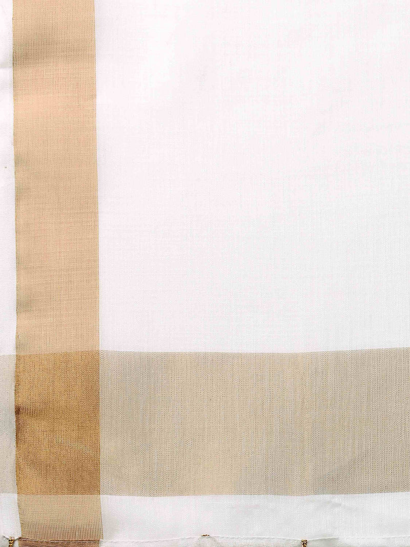 DUNGRANI ART LINEN KASAVU SOLID WHITE SAREE WITH GOLDEN ZARI BORDER