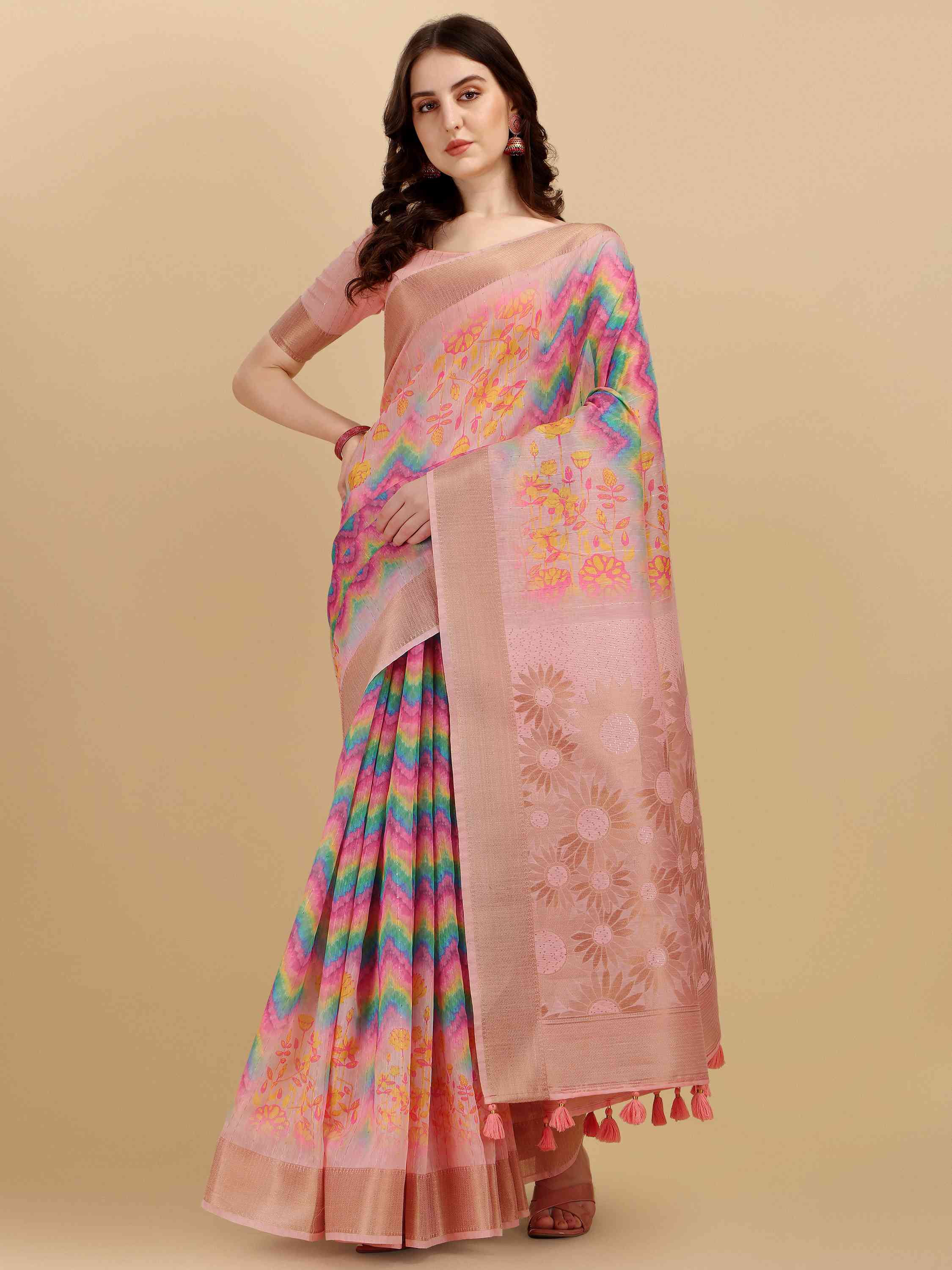 DUNGRANI PINK COTTON SILK DIGITAL PRINT SAREE