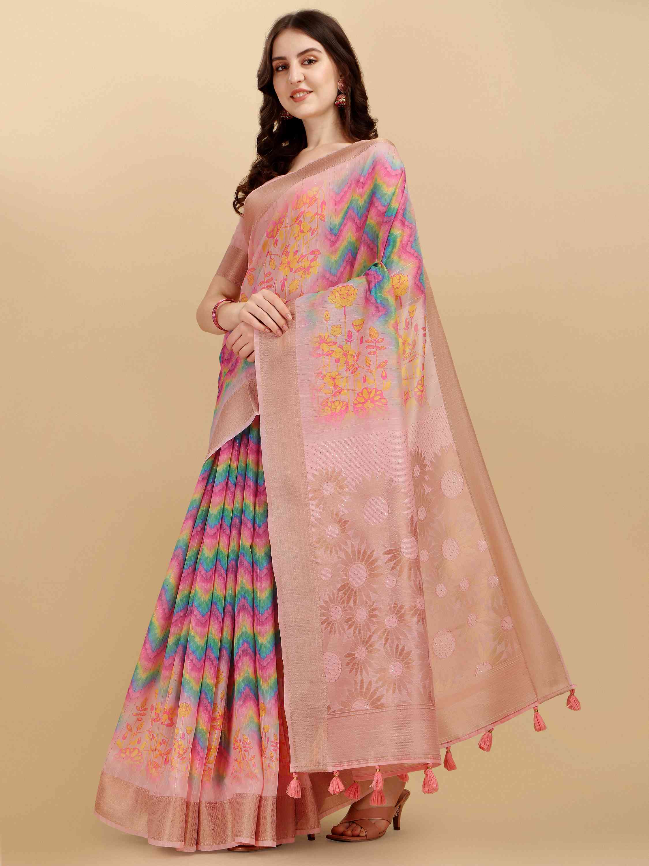 DUNGRANI PINK COTTON SILK DIGITAL PRINT SAREE