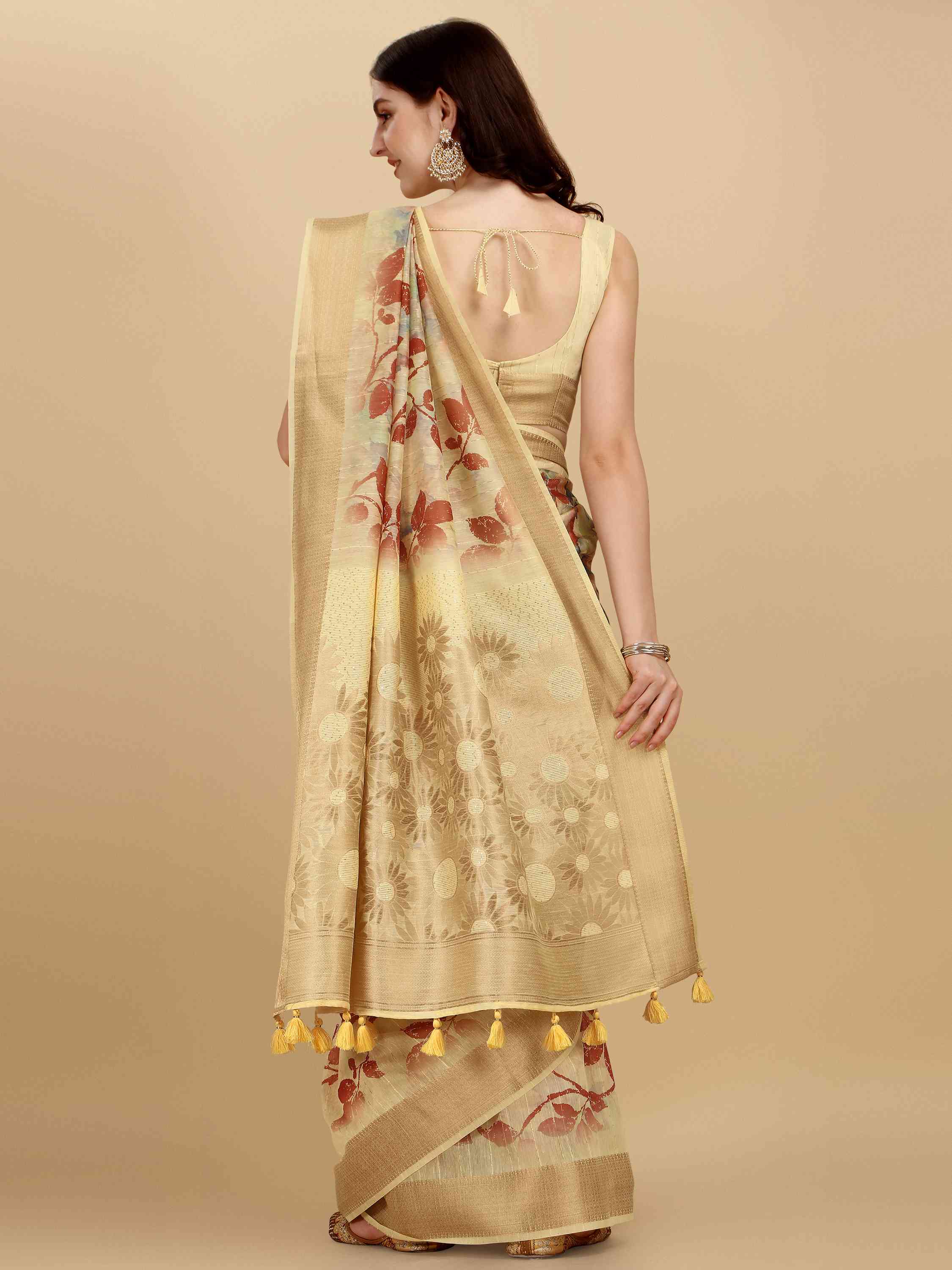 YELLOW COTTON SILK DIGITAL PRINT SAREE