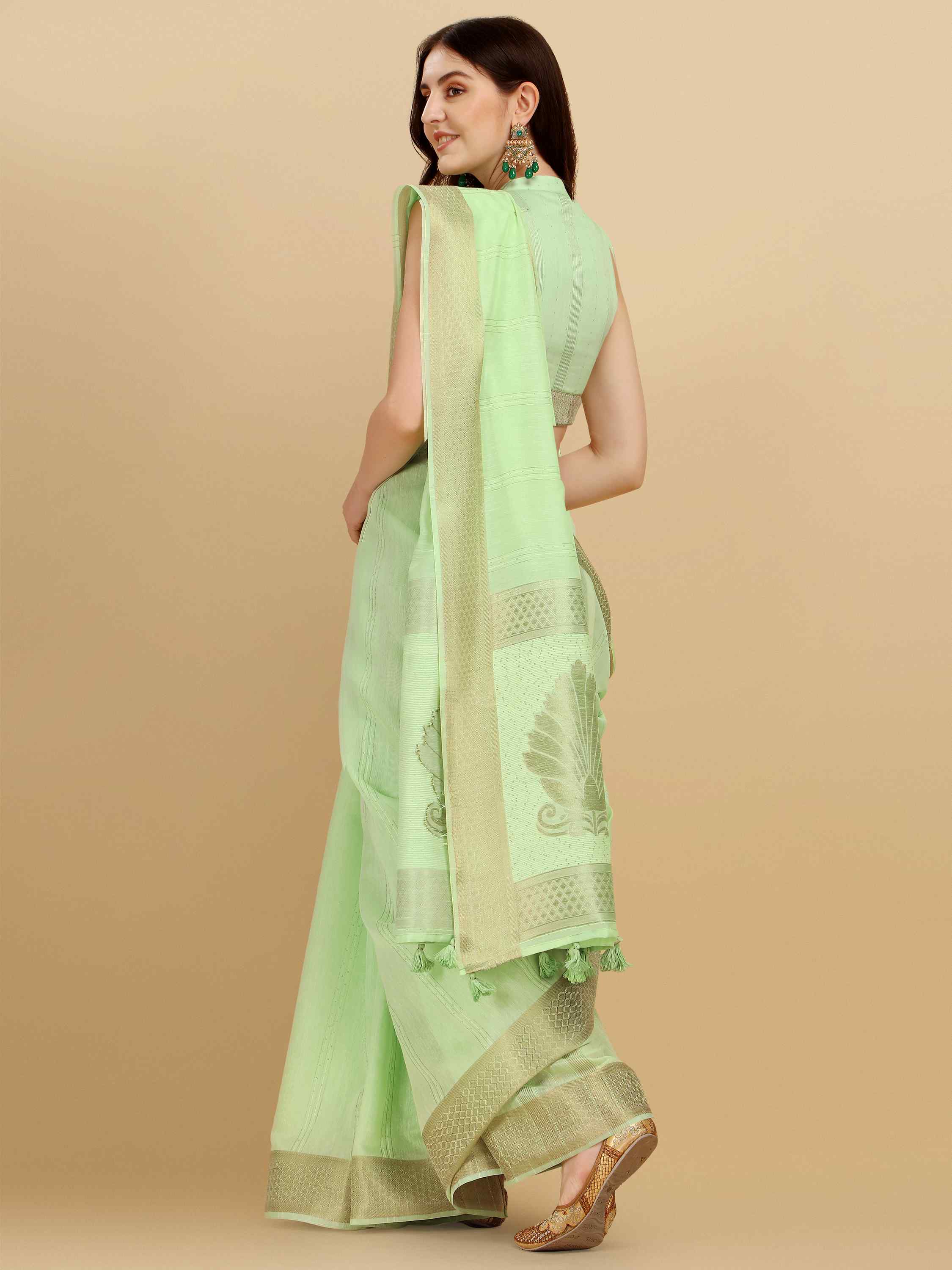 DUNGRANI LINEN SHELL PISTA COTTON SILK SAREE