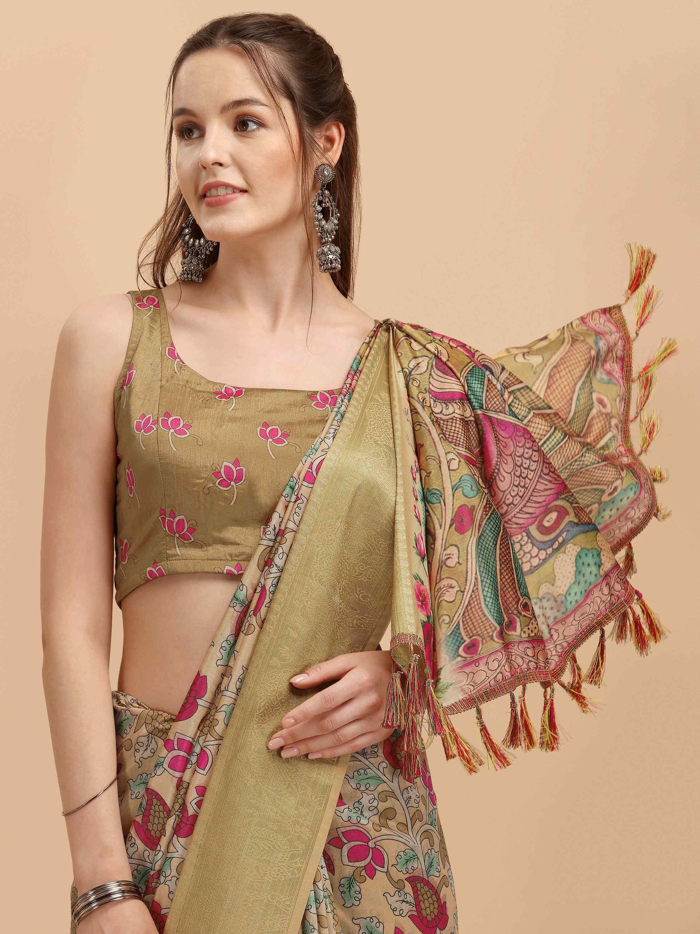 DUNGRANI BEIGE KALAMKARI SILK SAREE