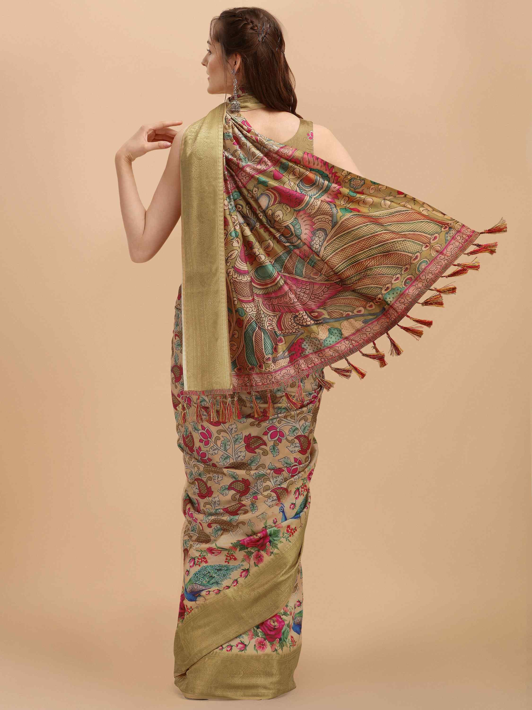 DUNGRANI BEIGE KALAMKARI SILK SAREE