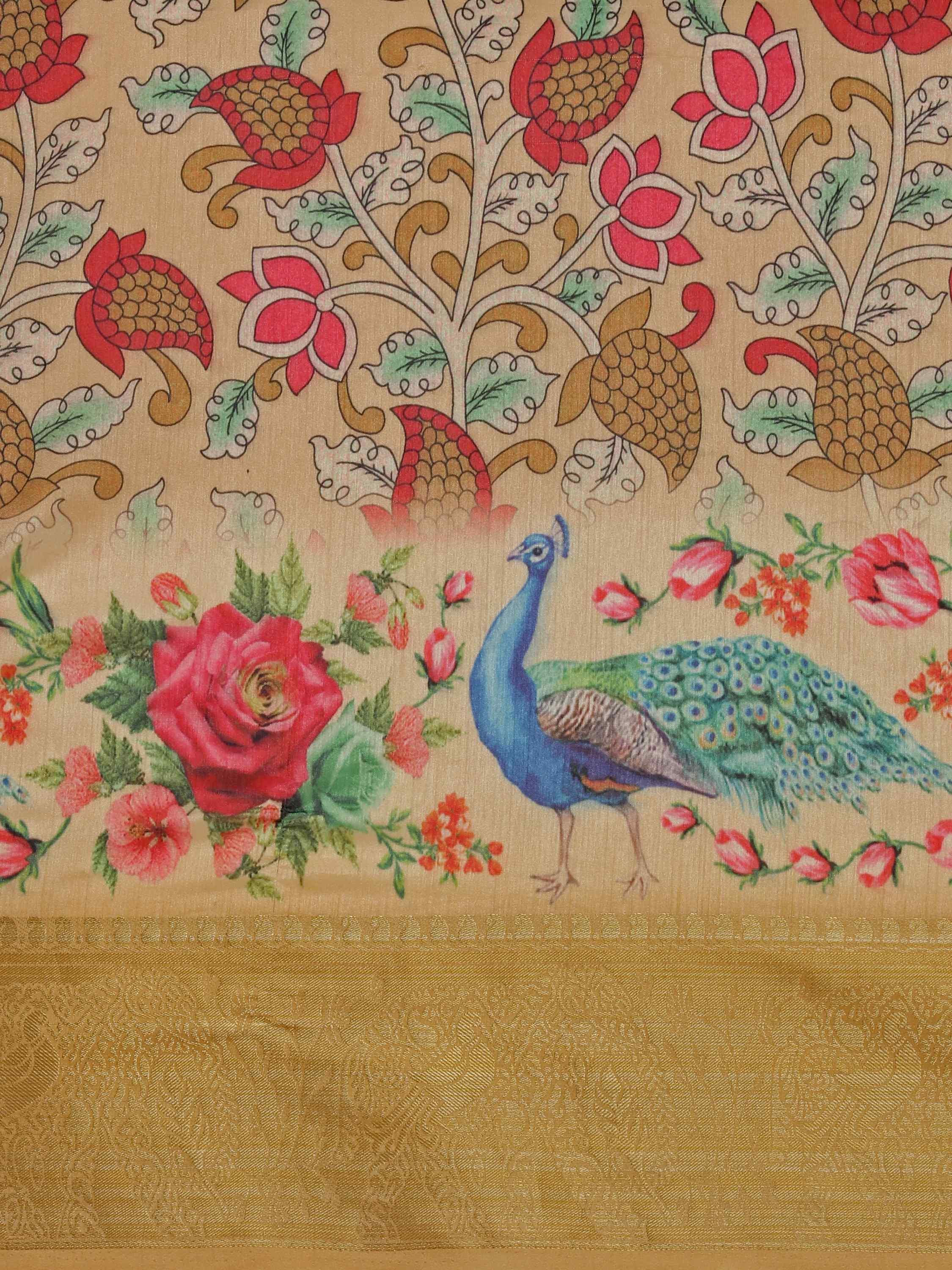 DUNGRANI BEIGE KALAMKARI SILK SAREE