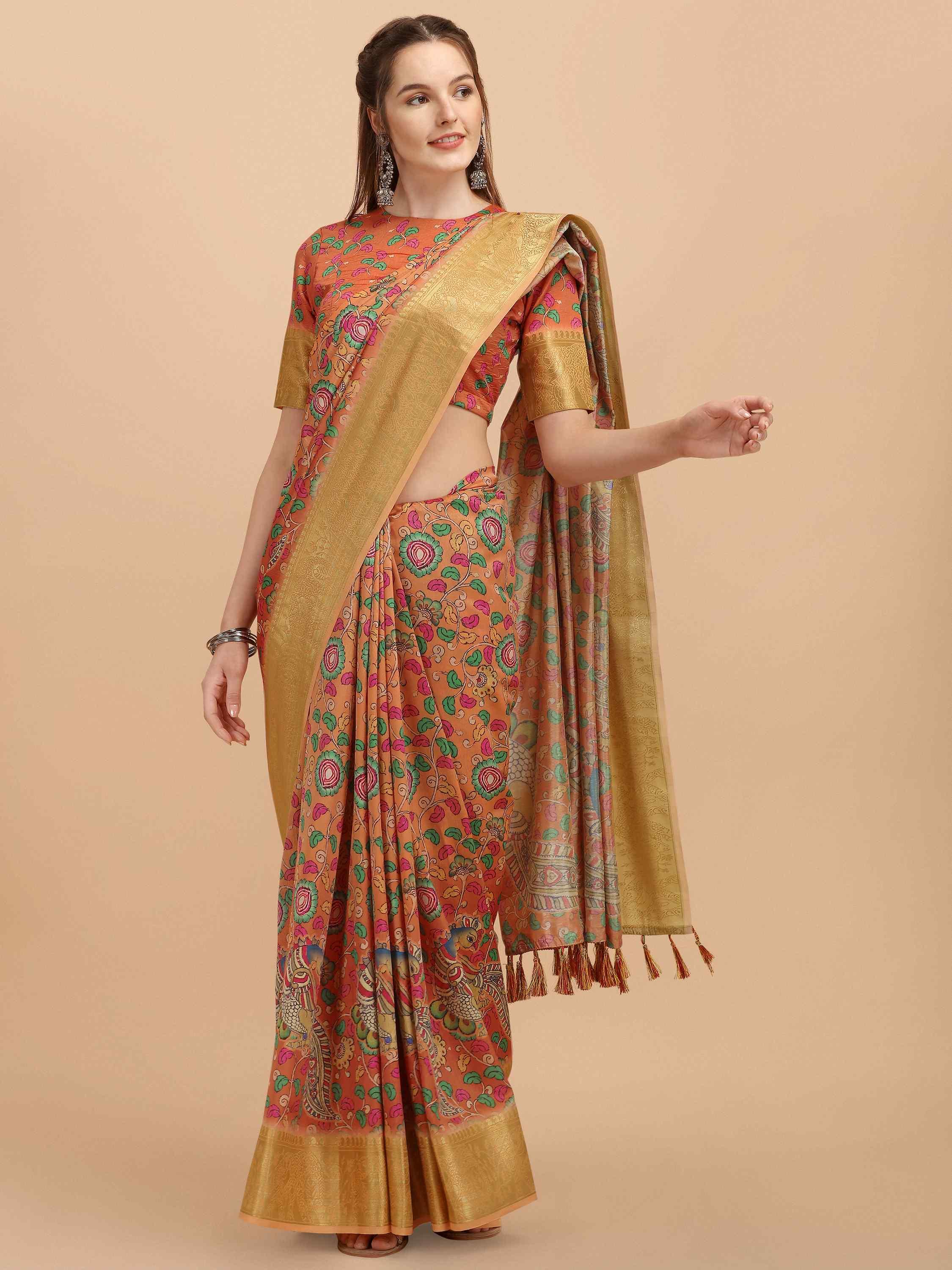 RUST KALAMKARI SILK SAREE