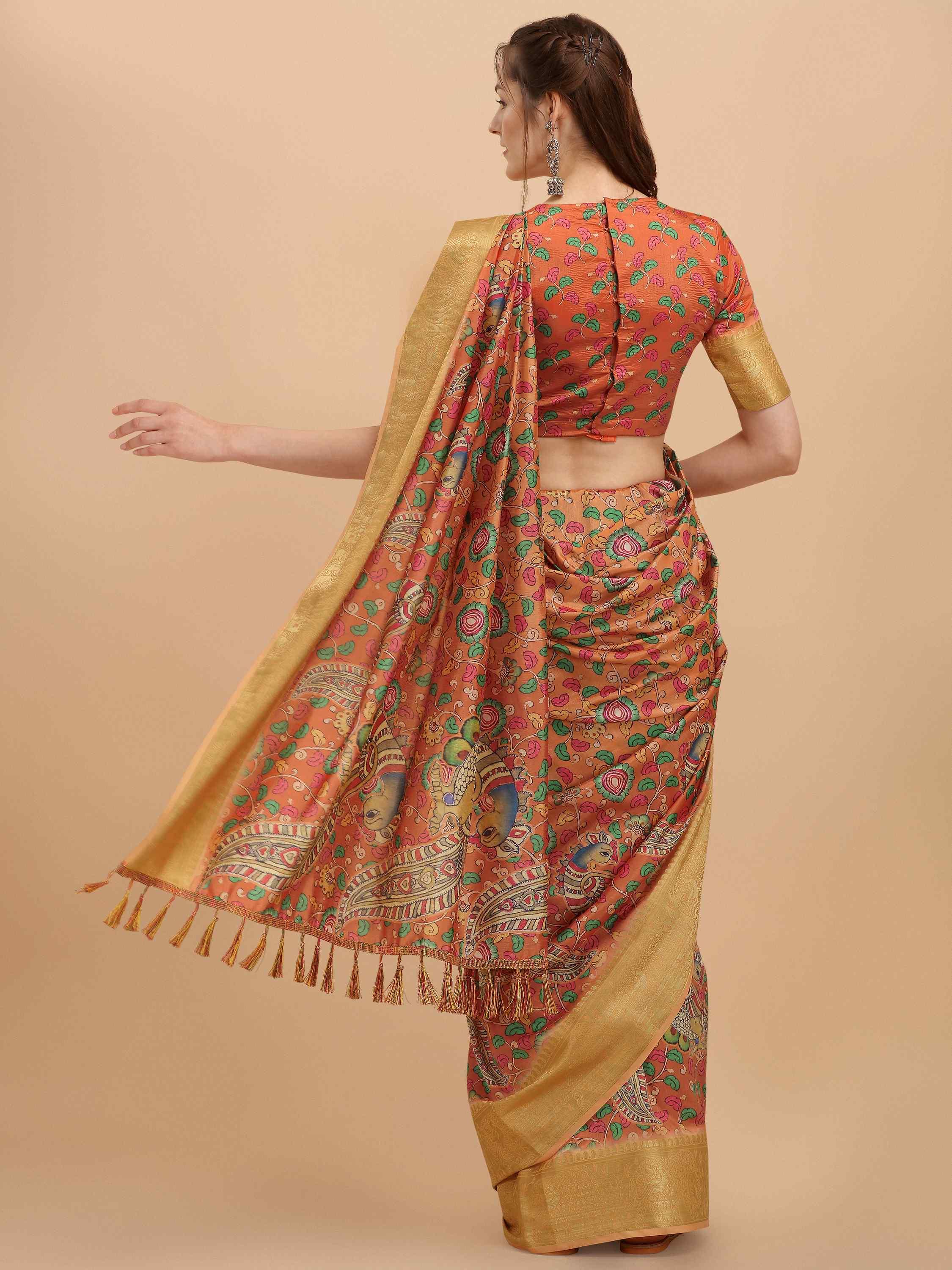 RUST KALAMKARI SILK SAREE