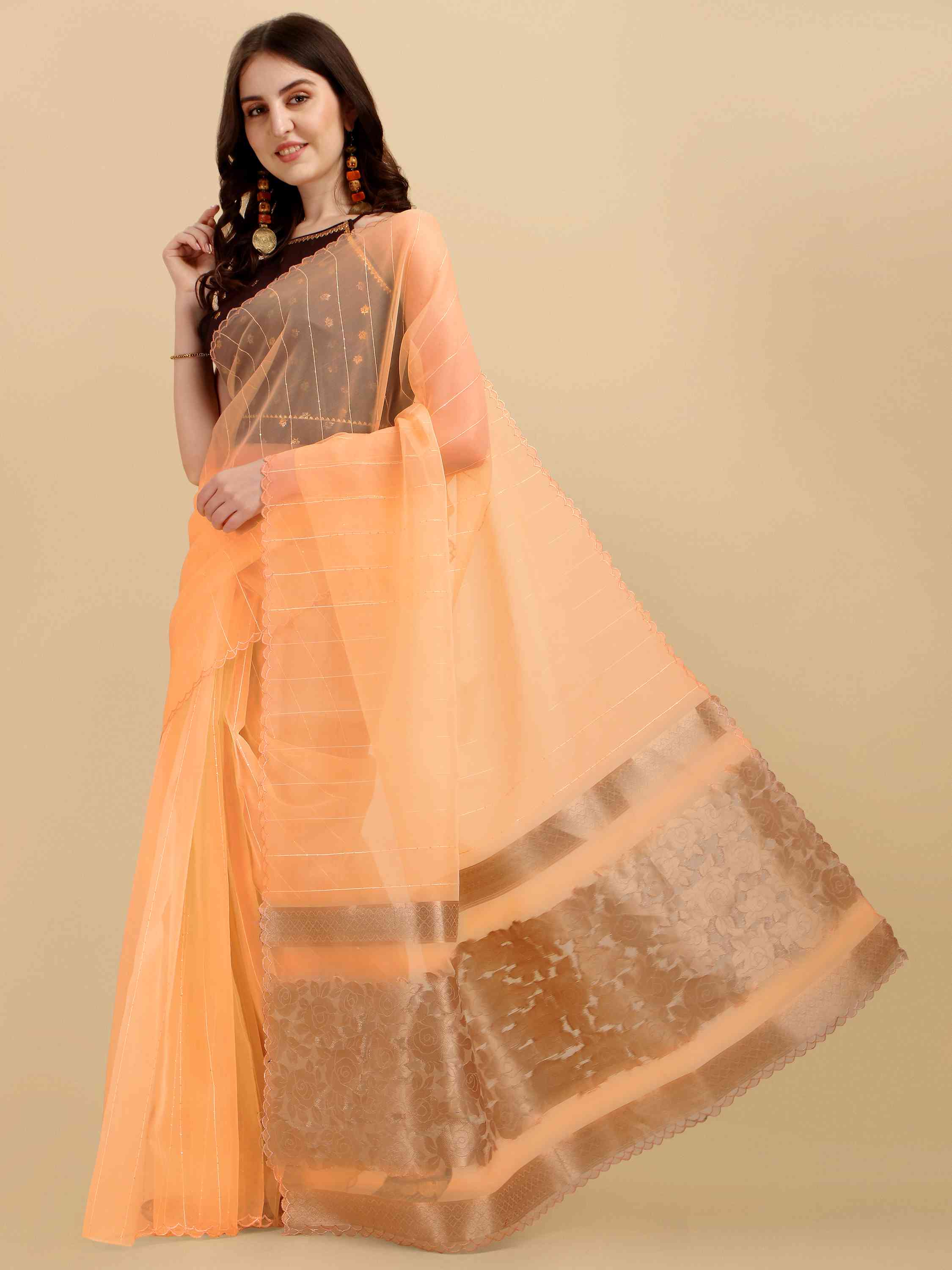 PEACH ROSE FEEZY ORGANZA SILK SAREE