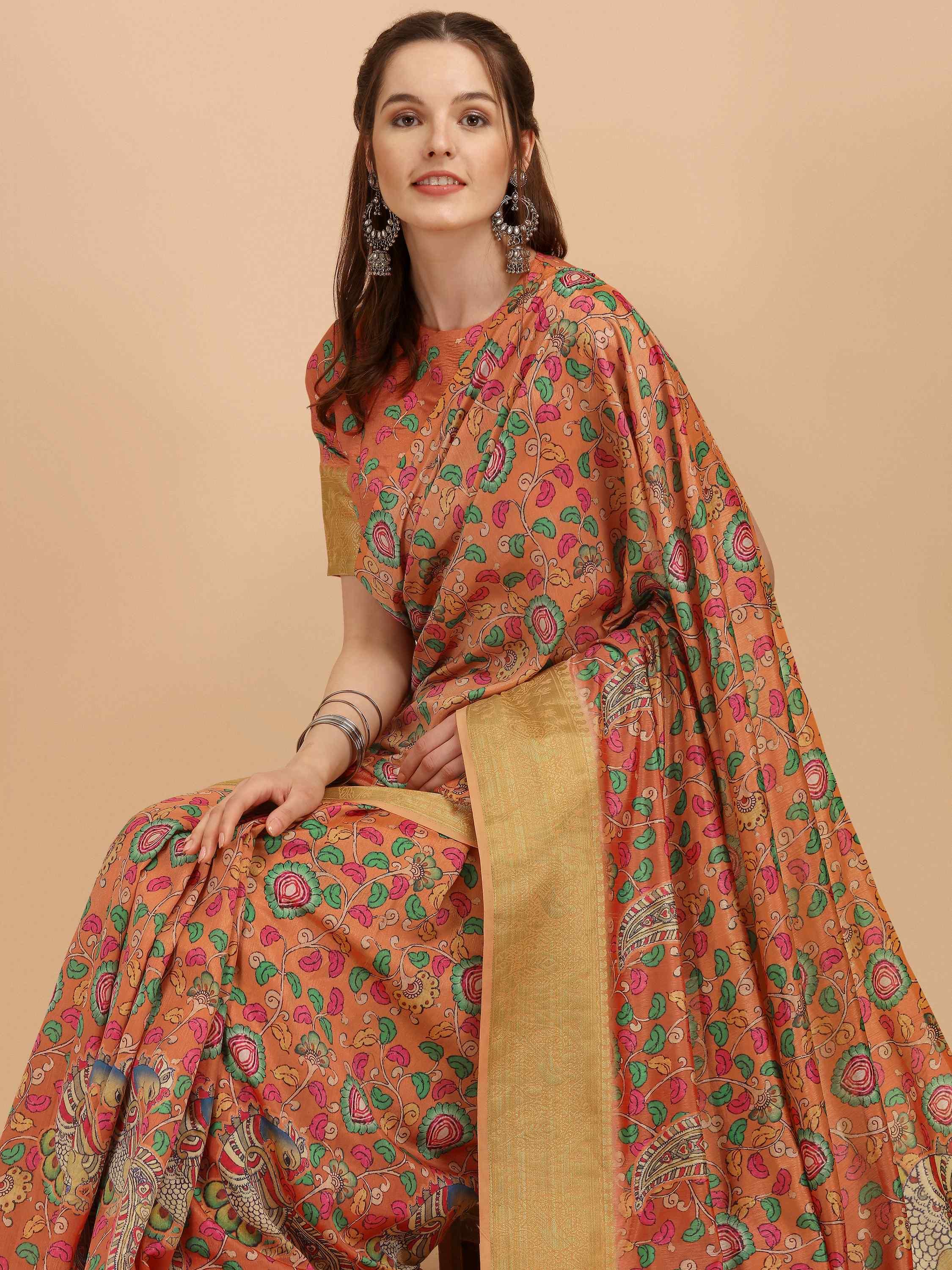 RUST KALAMKARI SILK SAREE