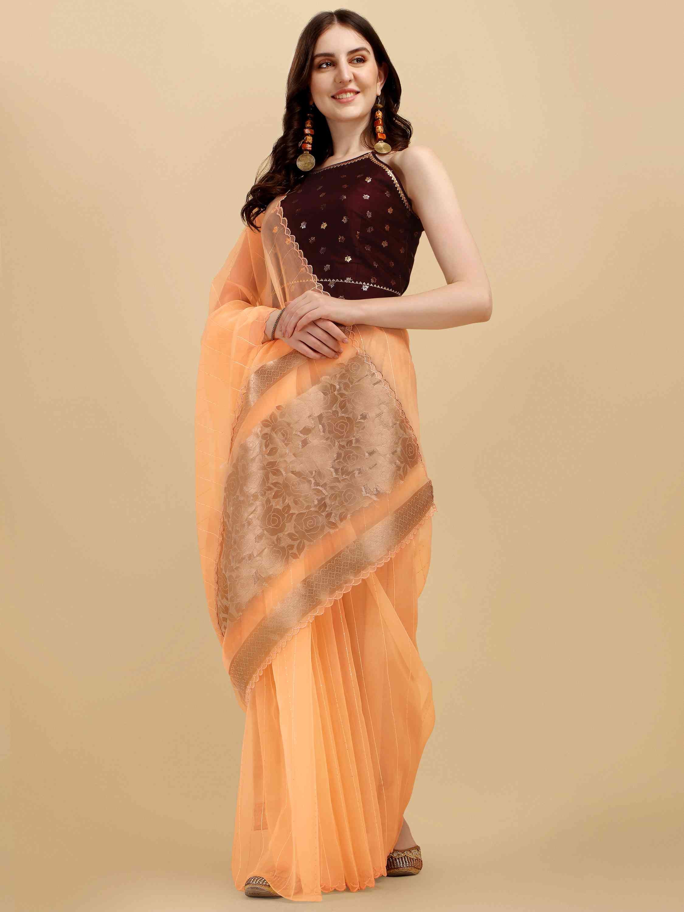 PEACH ROSE FEEZY ORGANZA SILK SAREE