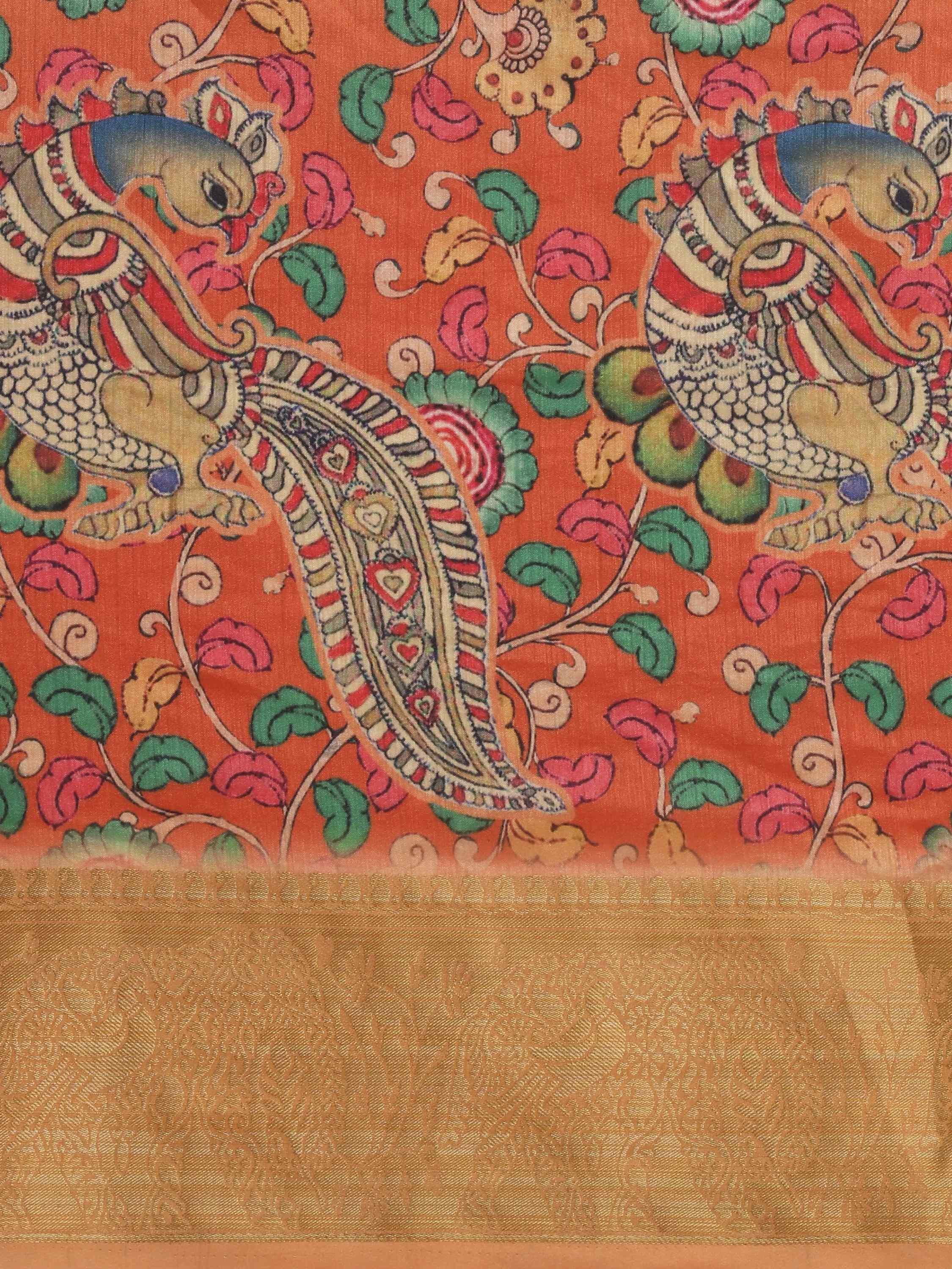 RUST KALAMKARI SILK SAREE