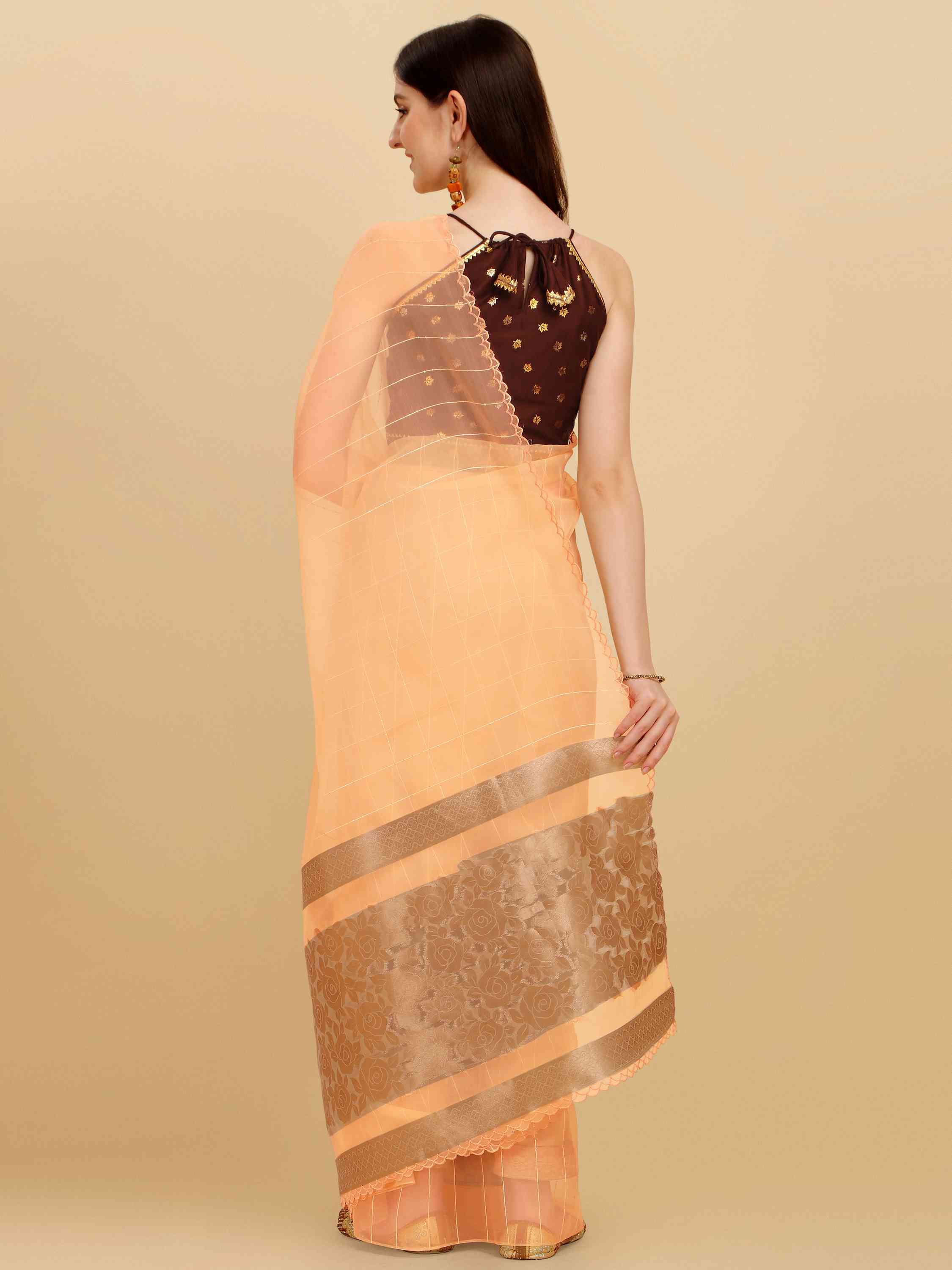 PEACH ROSE FEEZY ORGANZA SILK SAREE