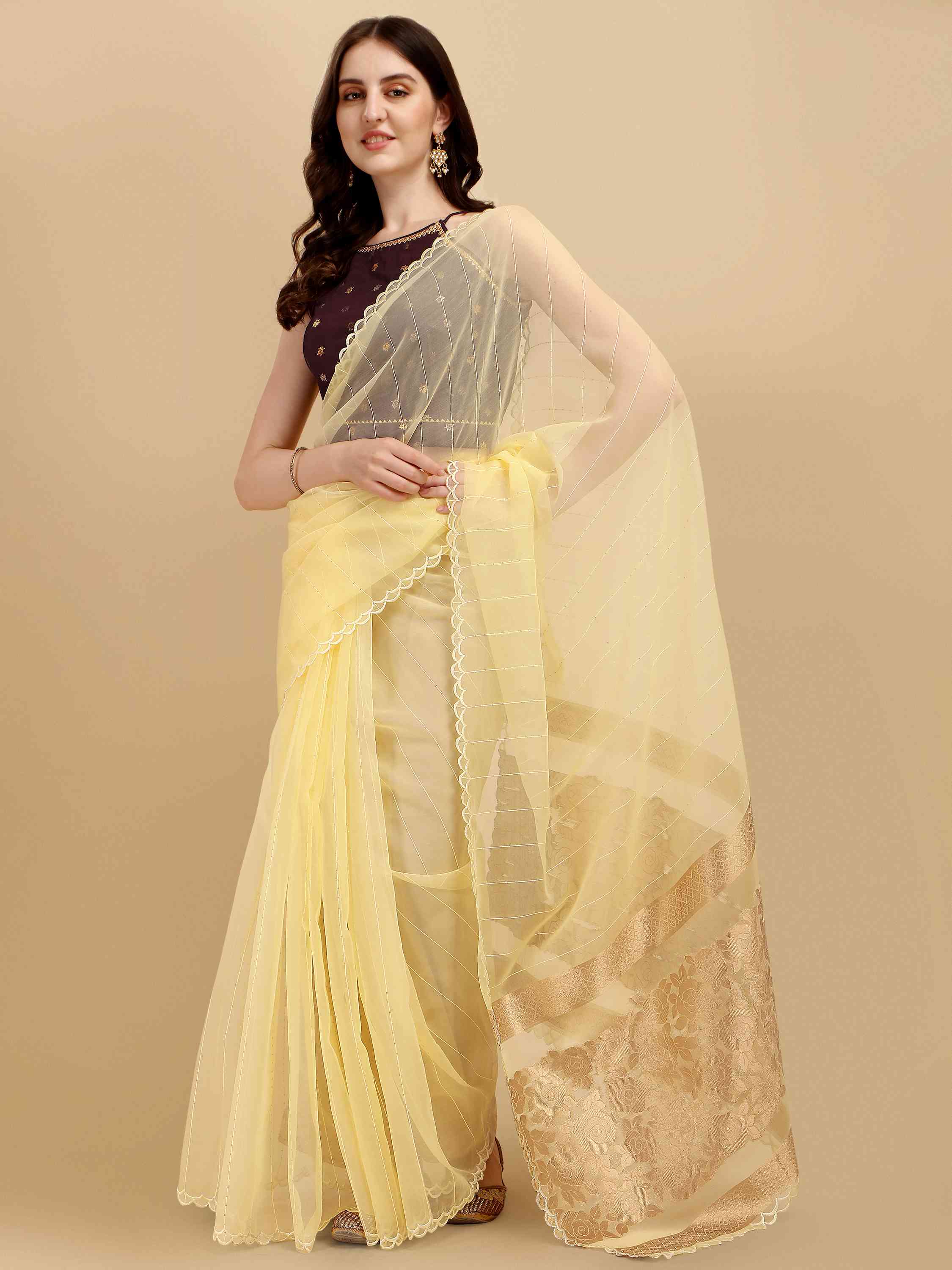  YELLOW ROSE FEEZY ORGANZA SILK SAREE