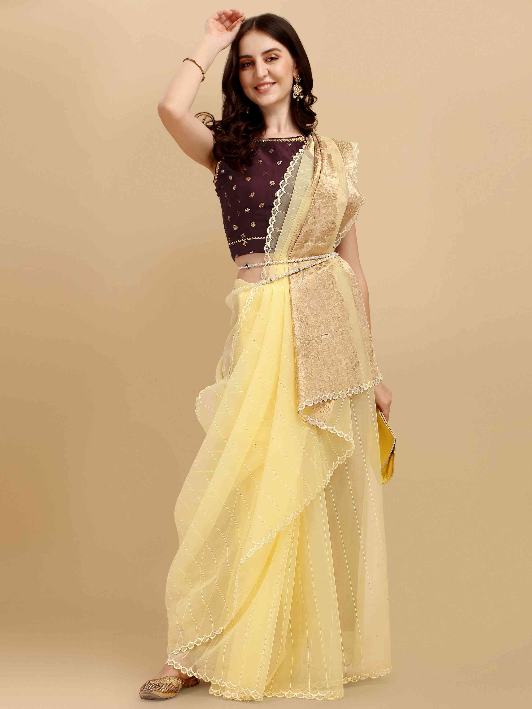  YELLOW ROSE FEEZY ORGANZA SILK SAREE