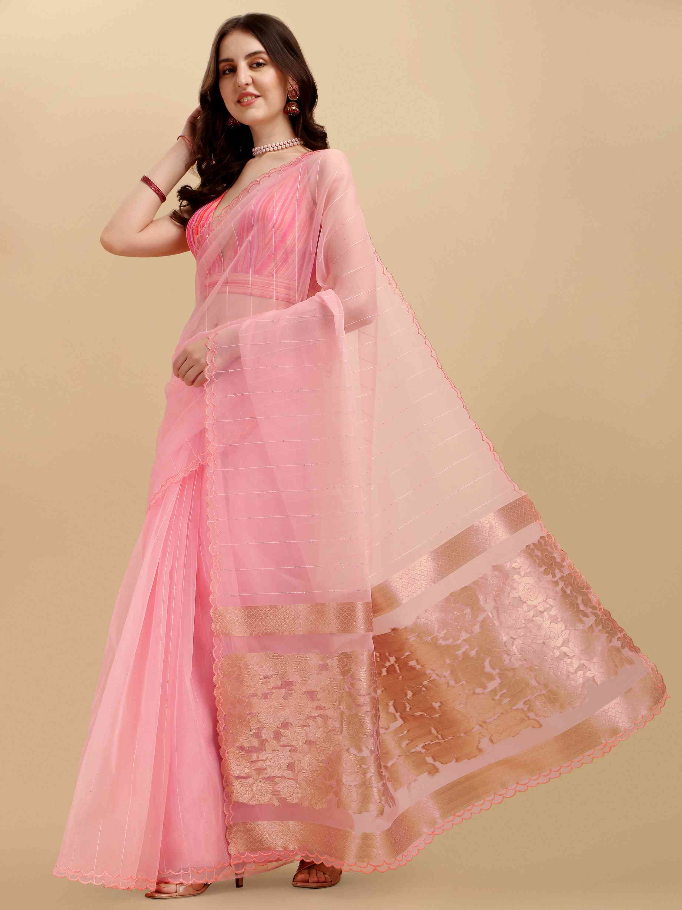 PINK ROSE FEEZY ORGANZA SILK SAREE