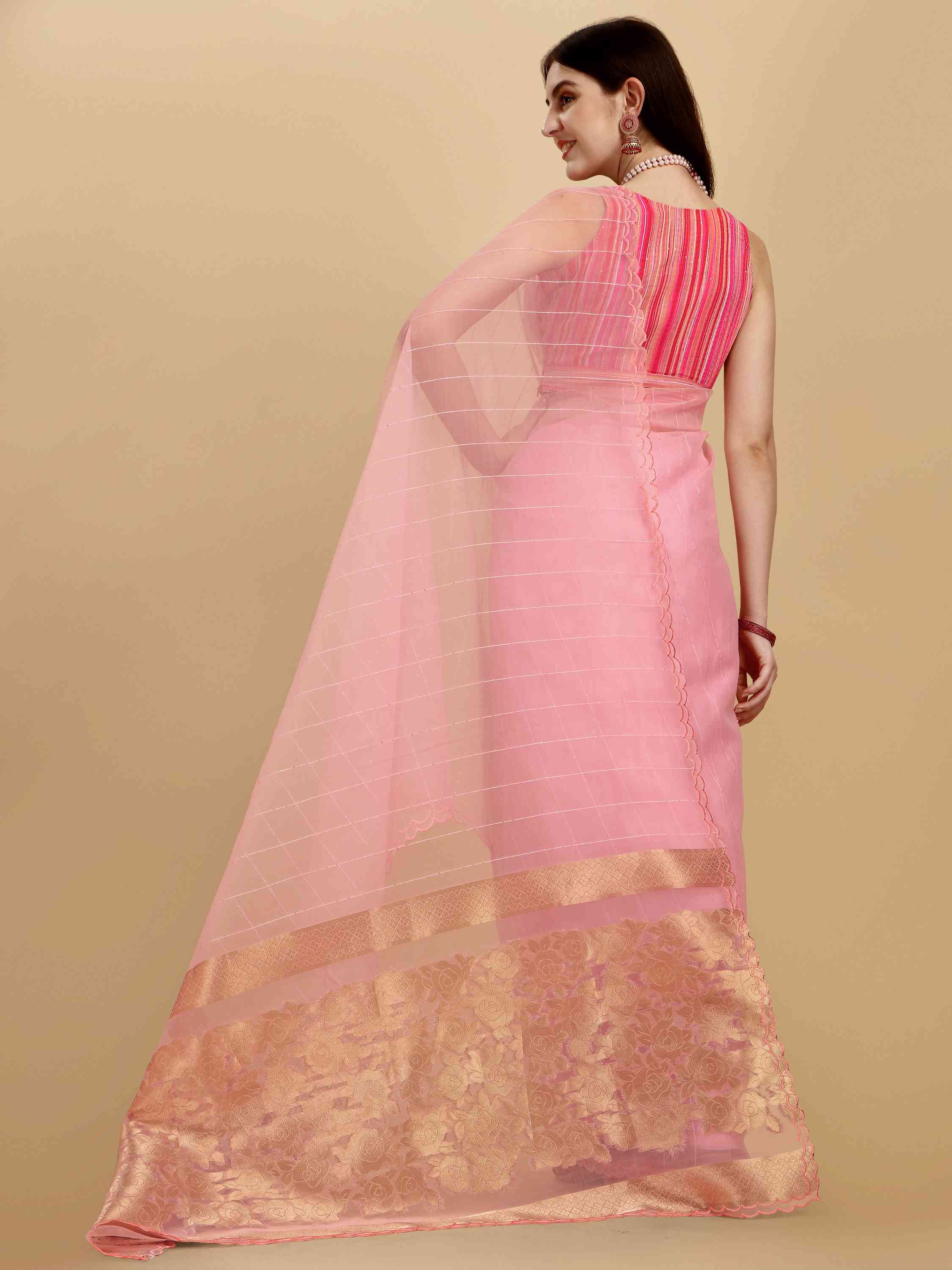 PINK ROSE FEEZY ORGANZA SILK SAREE