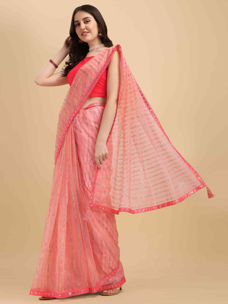 DUNGRANI PINK FEEZY MULTIMELON ORGANZA SILK SAREE