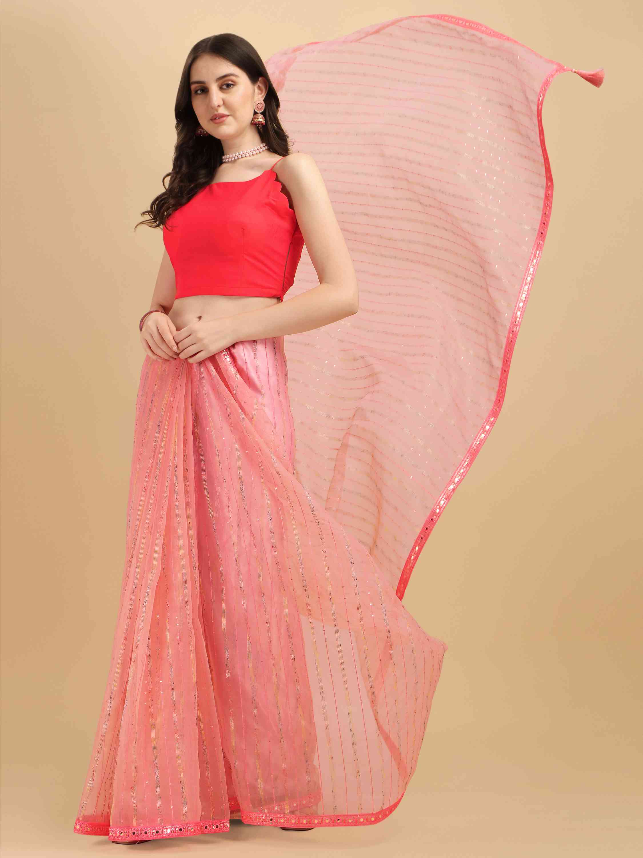 DUNGRANI PINK FEEZY MULTIMELON ORGANZA SILK SAREE