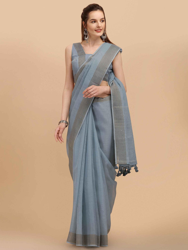 DUNGRANI FEEZY LINEN SAREE WITH BLOUSE - DUNGRANI