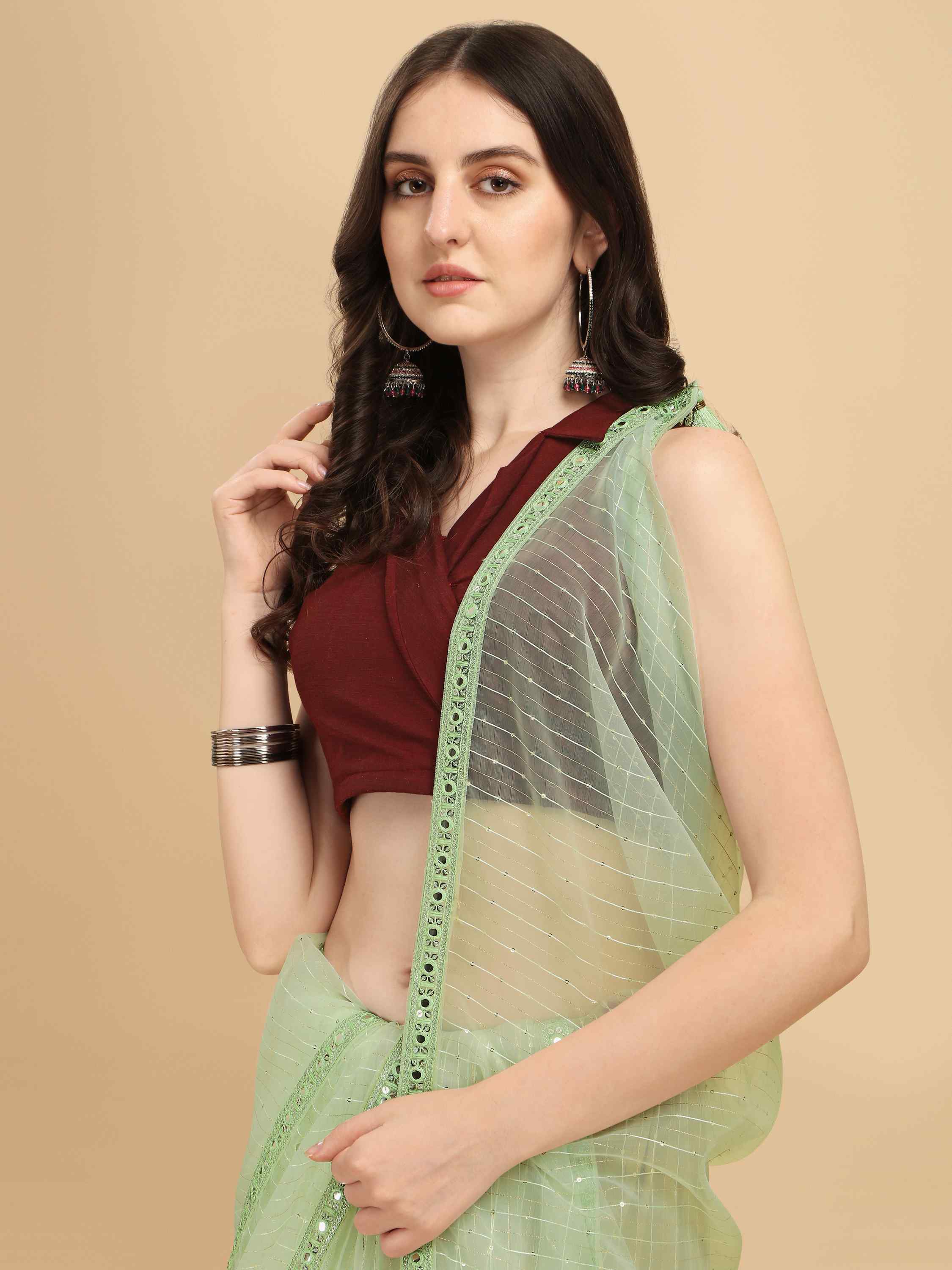 MINT GREEN ORGANZA FEEZY SILK SAREE