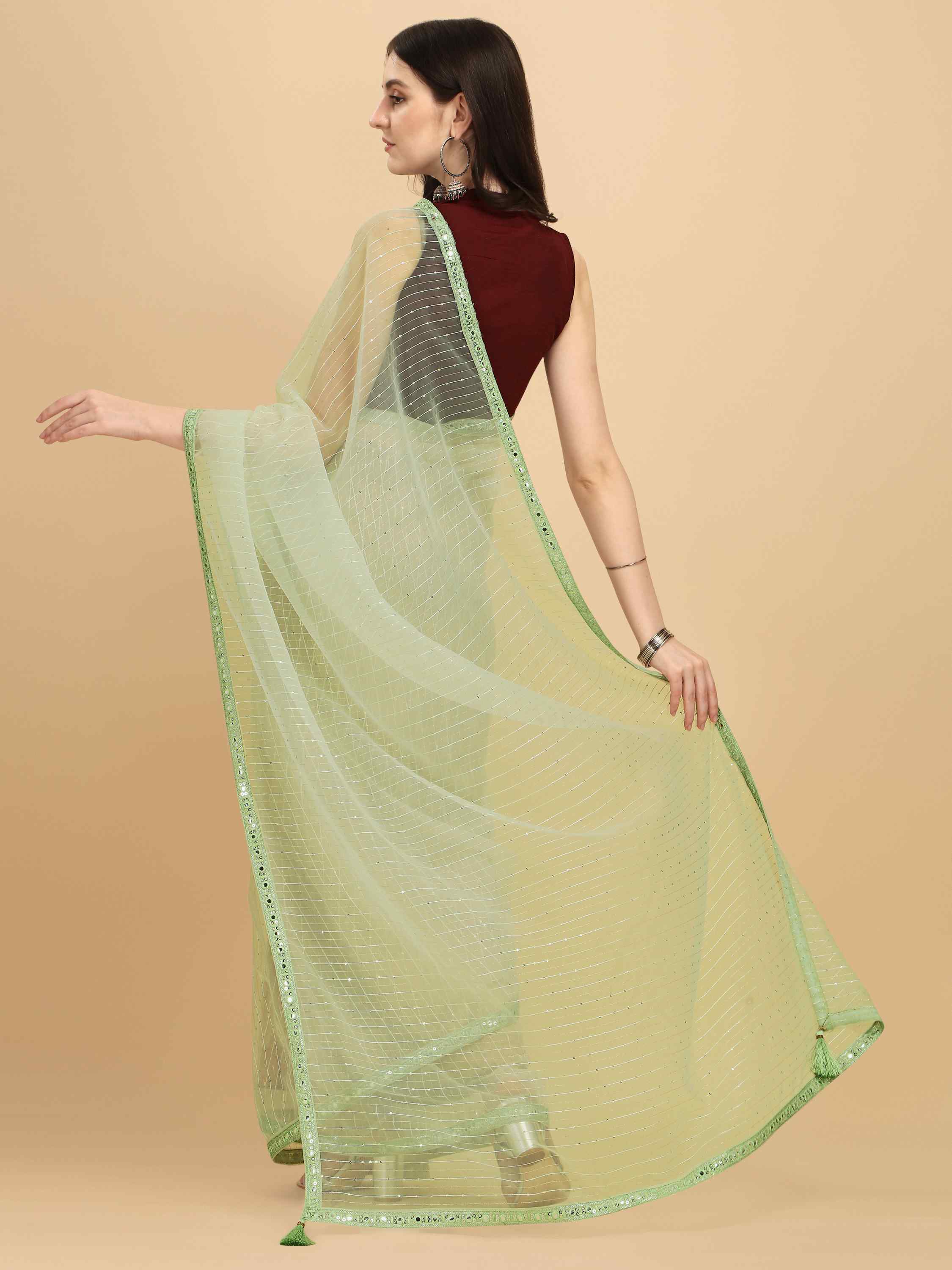 MINT GREEN ORGANZA FEEZY SILK SAREE