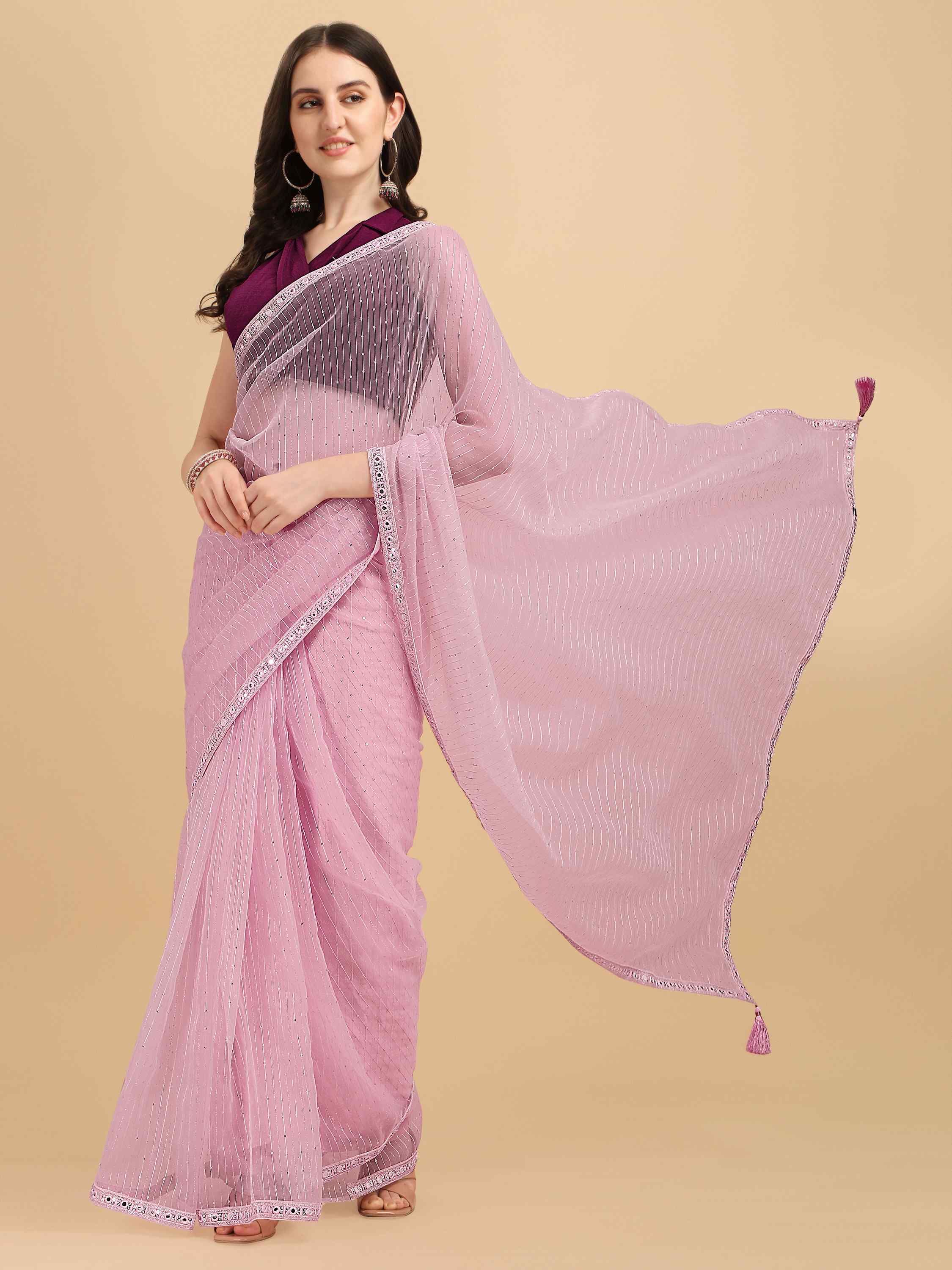 PINK ORGANZA FEEZY SILK SAREE