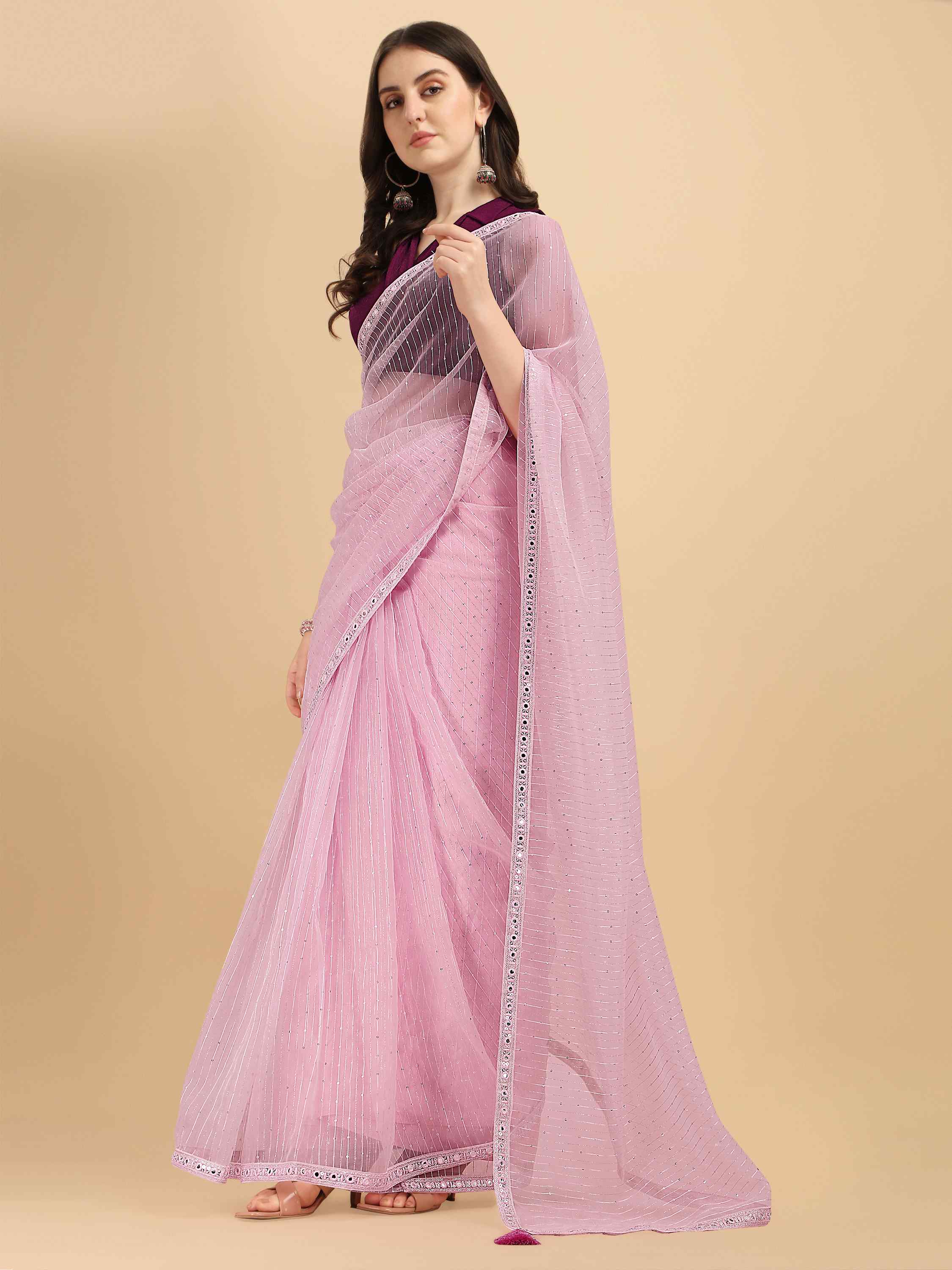 PINK ORGANZA FEEZY SILK SAREE