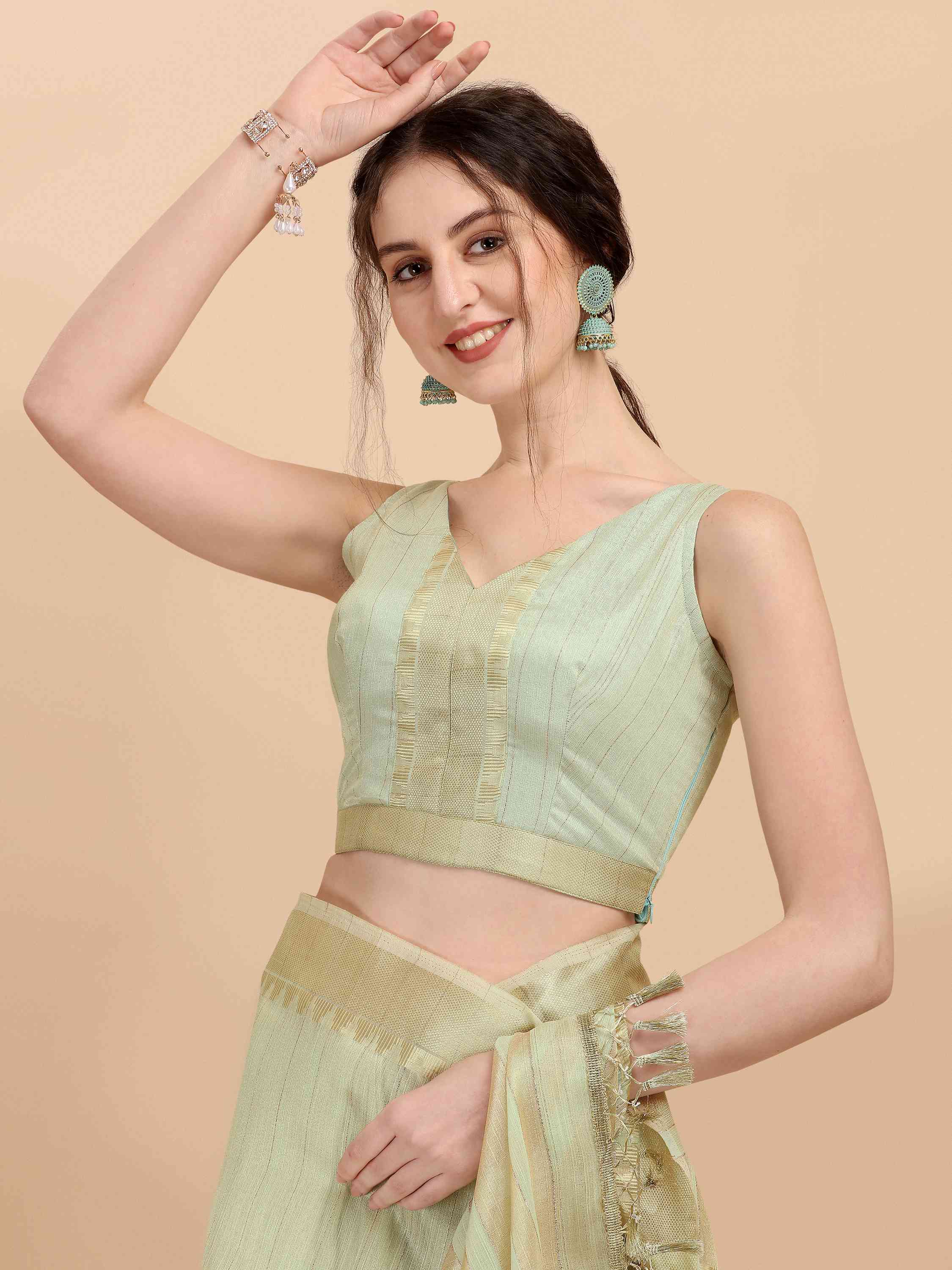 DUNGRANI MINT GREEN ALMOND ORGANZA SAREE