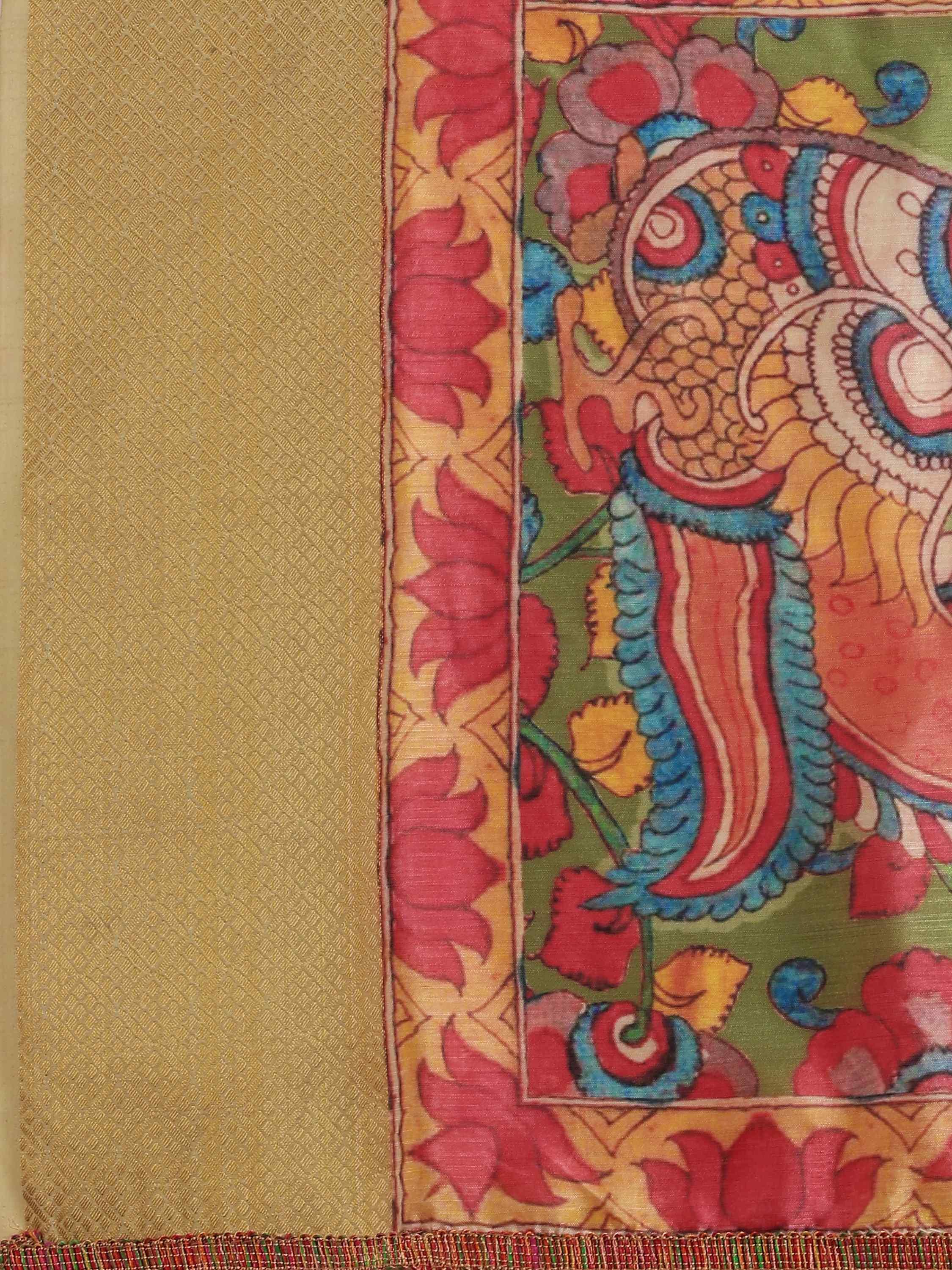 PASTEL GREEN KALAMKARI SILK SAREE - DUNGRANI