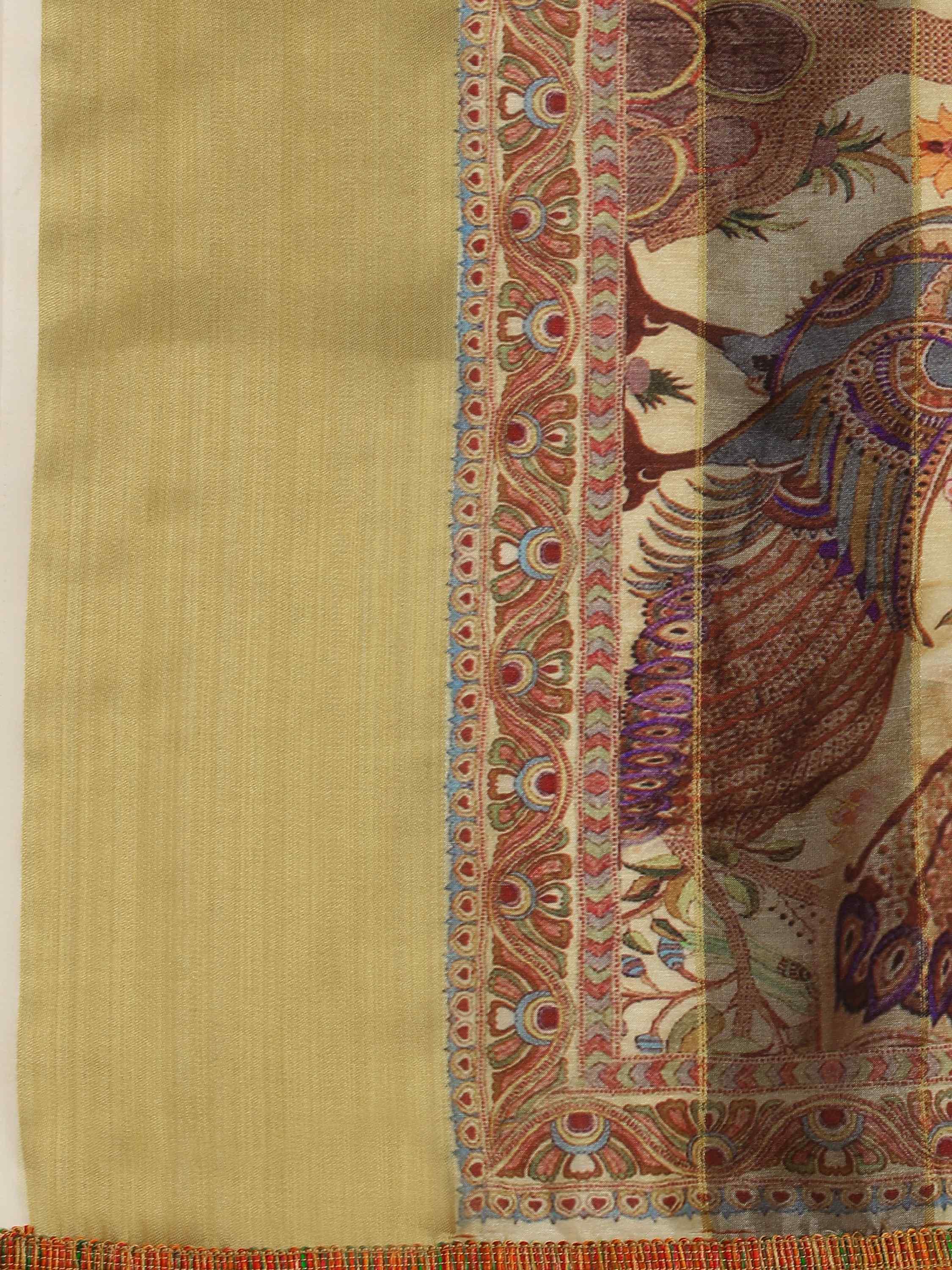 GRAY OFF WHITE STRIPES KALAMKARI SILK SAREE