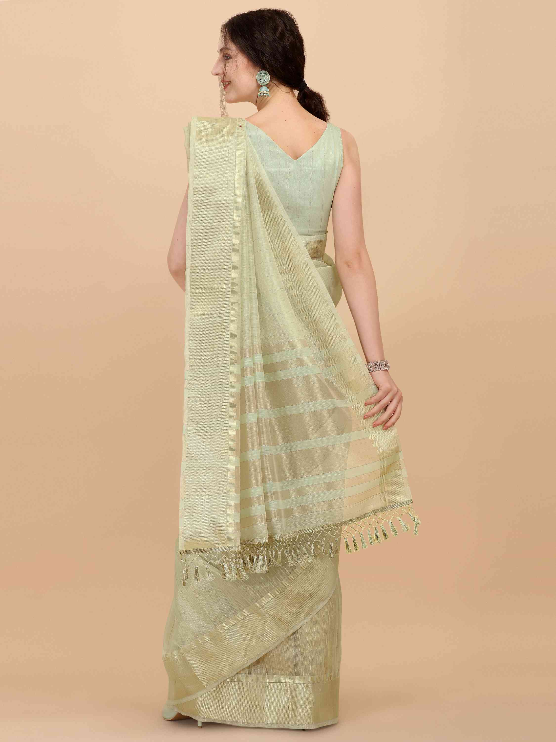 DUNGRANI MINT GREEN ALMOND ORGANZA SAREE