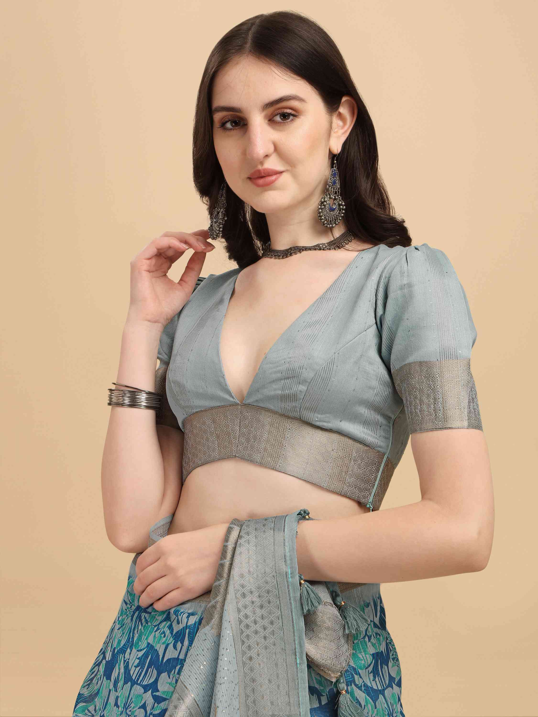 DUNGRANI GREY COTTON SILK DIGITAL PRINT SAREE