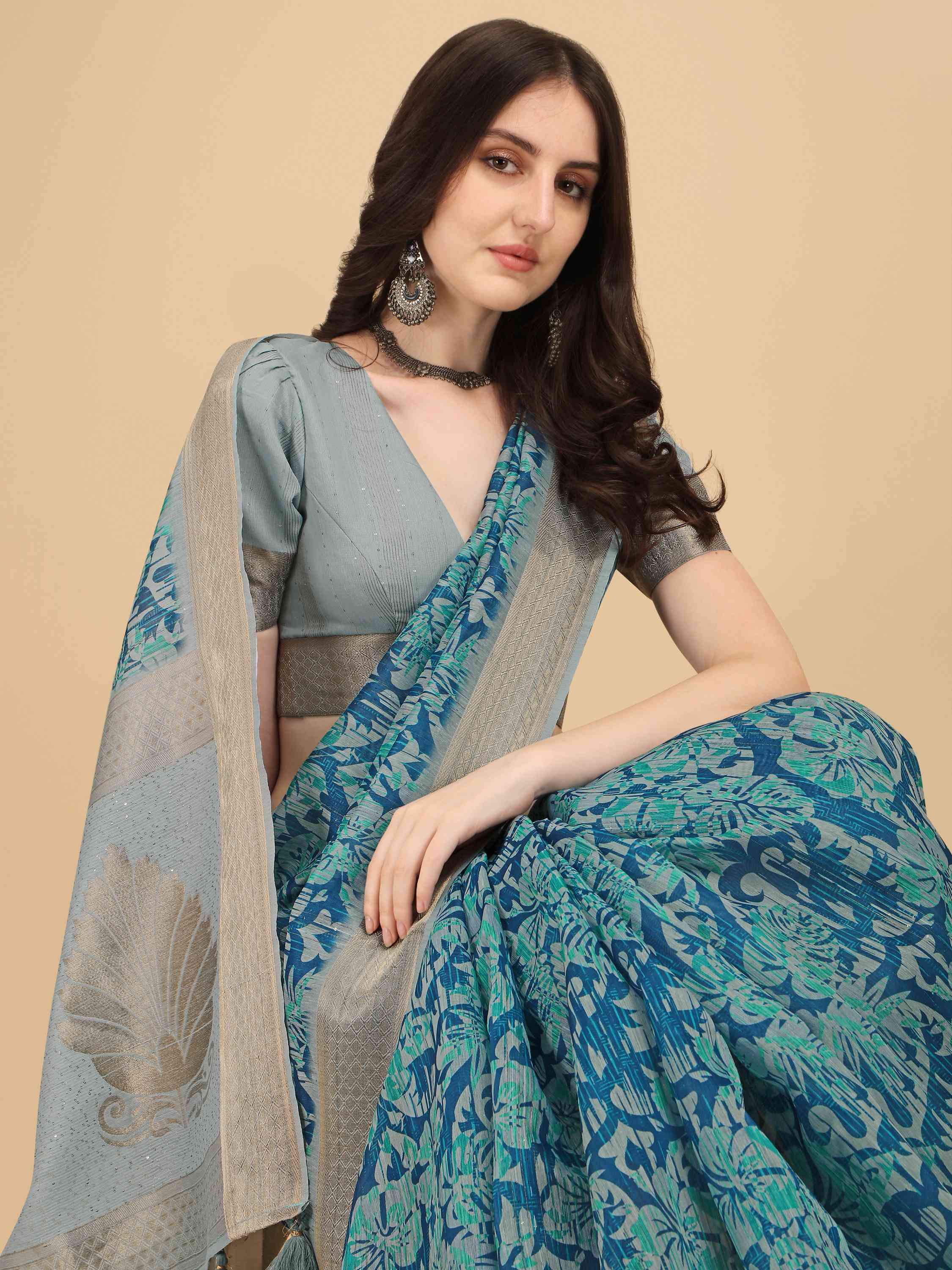 DUNGRANI GREY COTTON SILK DIGITAL PRINT SAREE