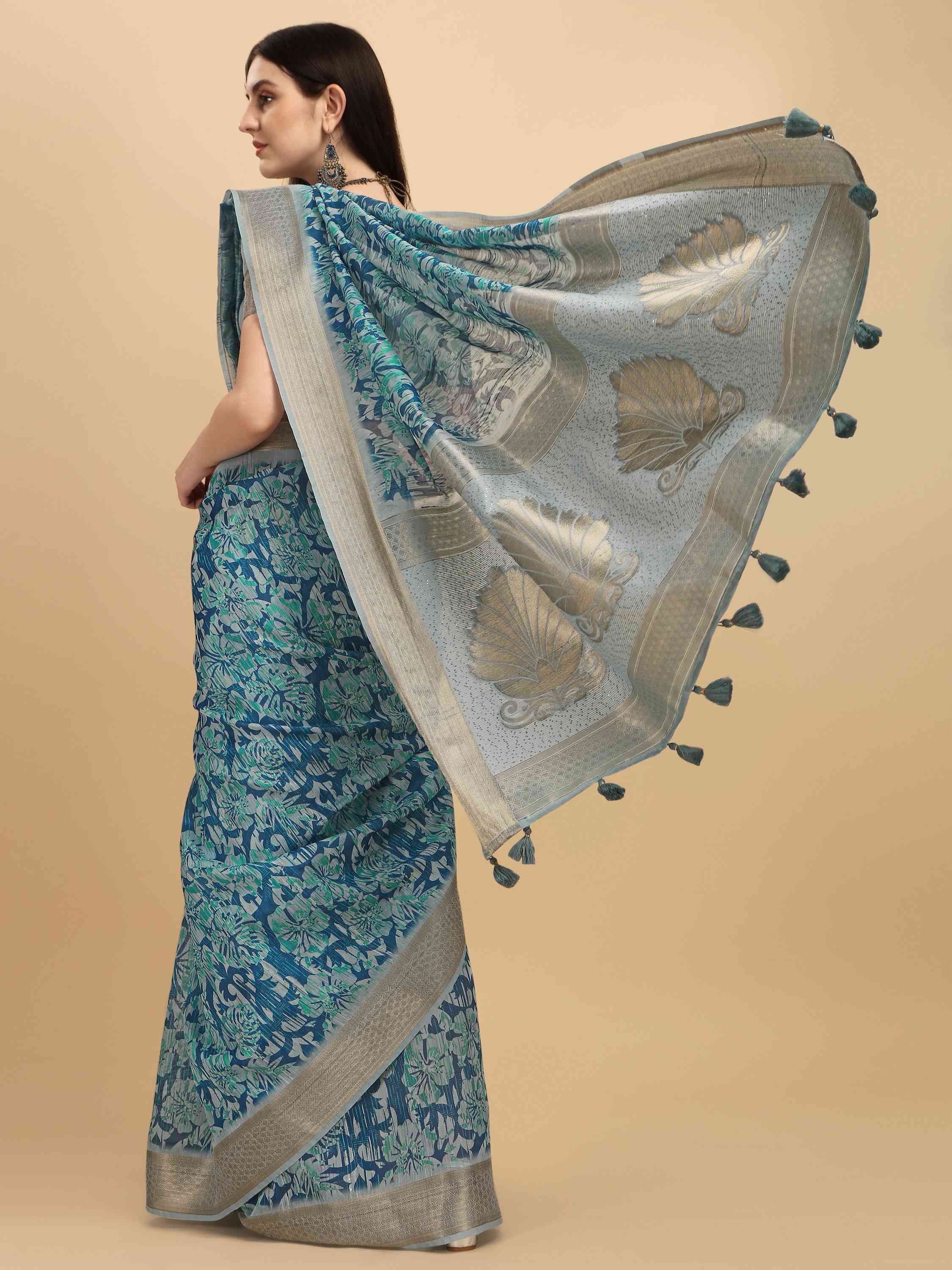 DUNGRANI GREY COTTON SILK DIGITAL PRINT SAREE