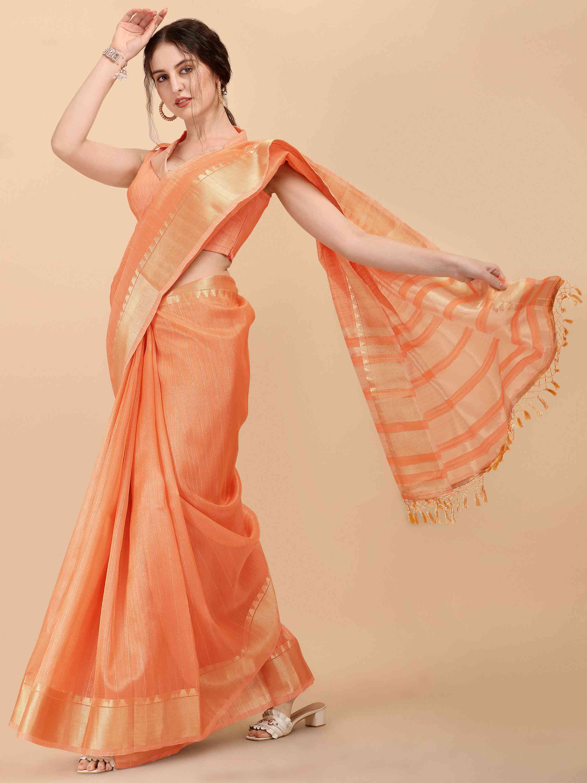 ORANGE ALMOND ORGANZA SAREE