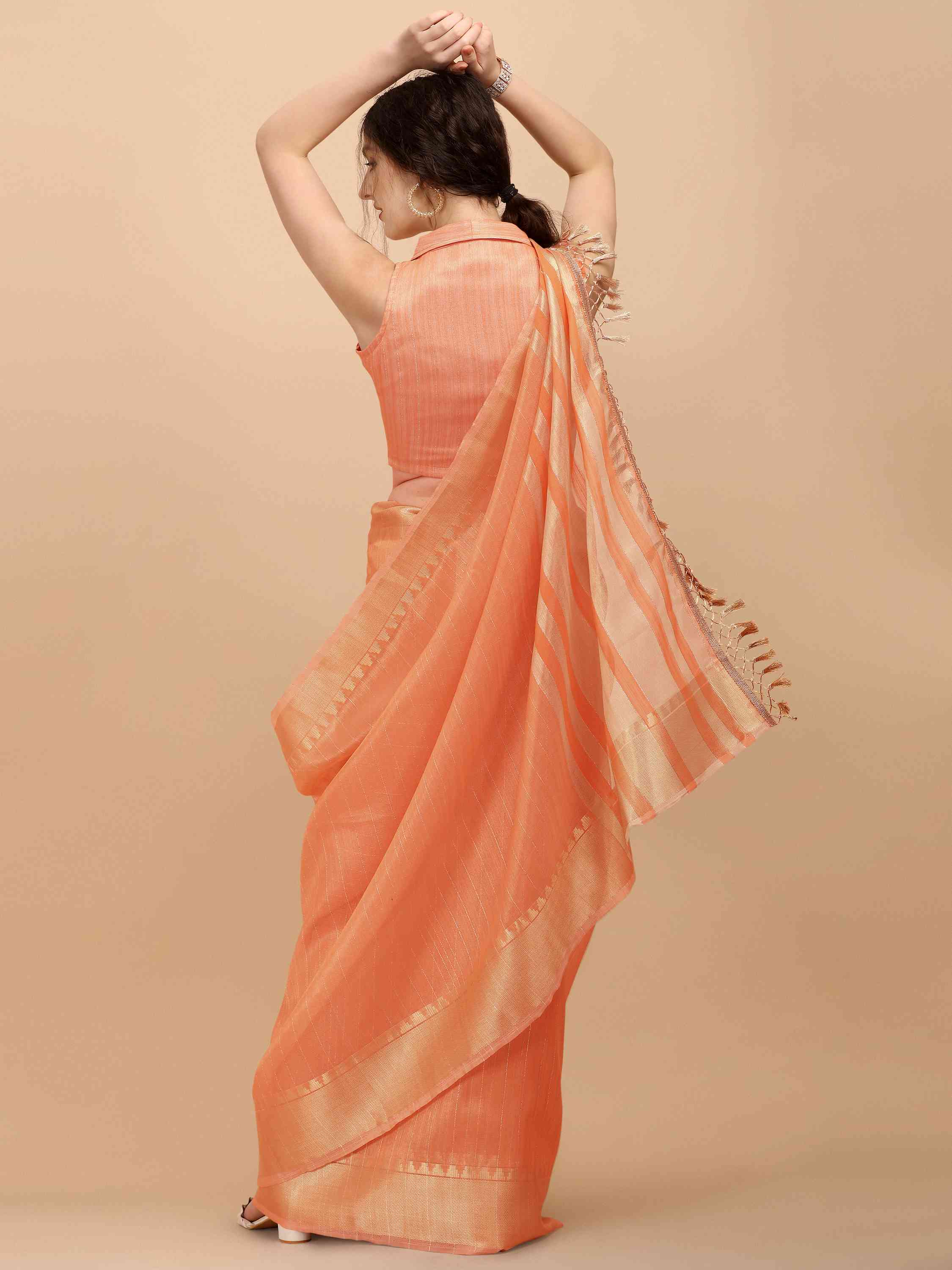 ORANGE ALMOND ORGANZA SAREE