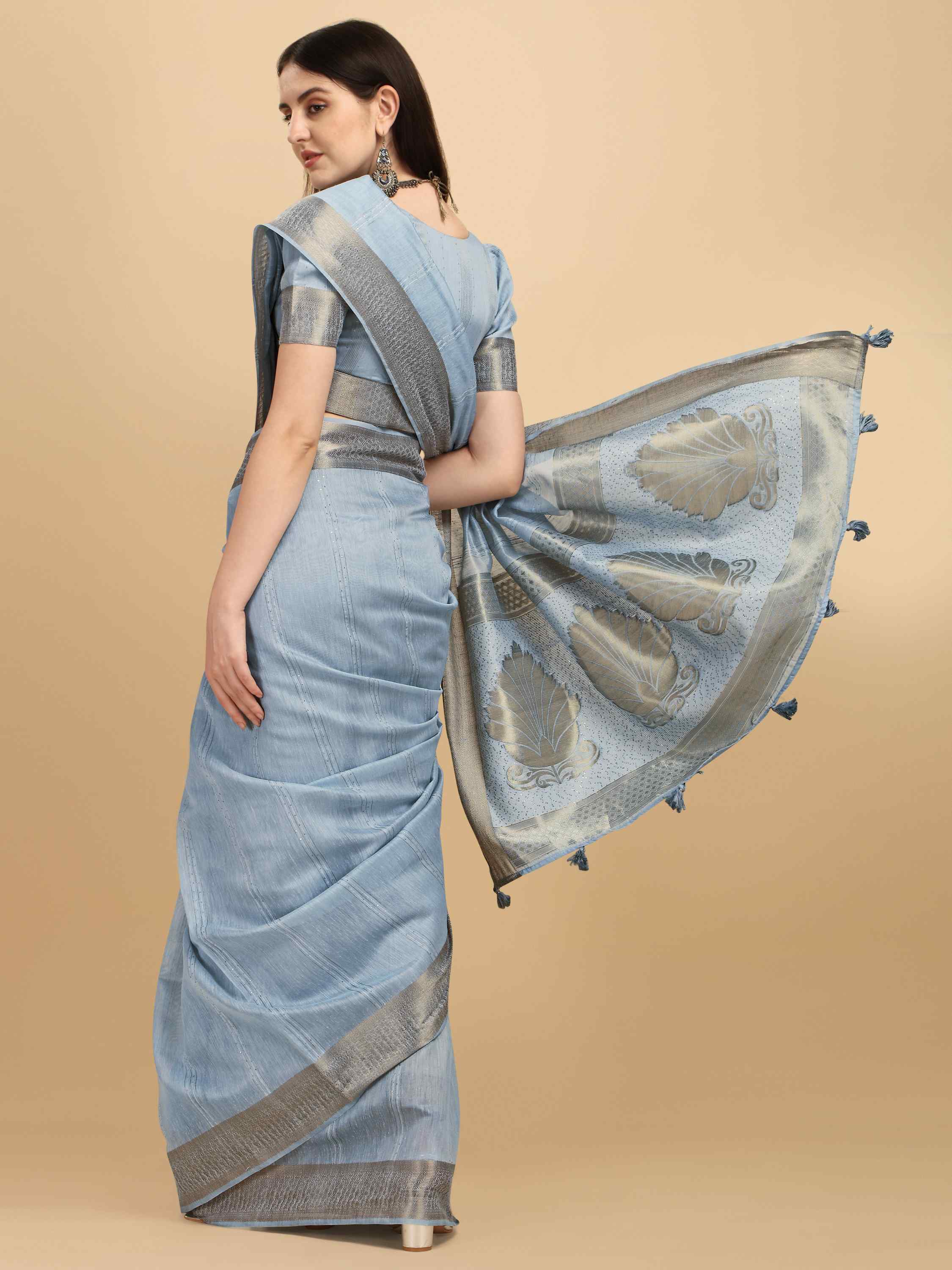 DUNGRANI LINEN SHELL GRAY COTTON SILK SAREE