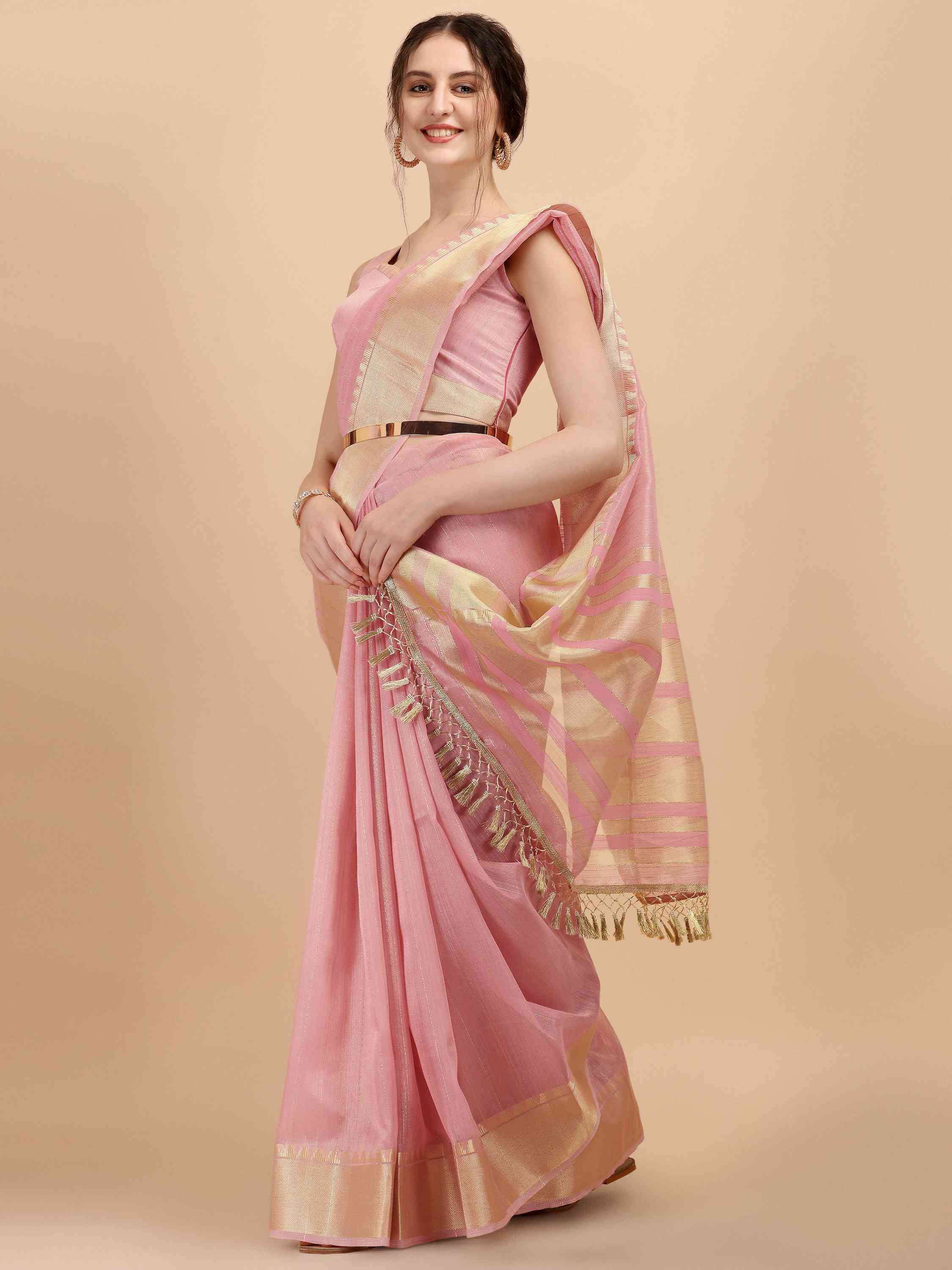 PINK ALMOND ORGANZA SAREE