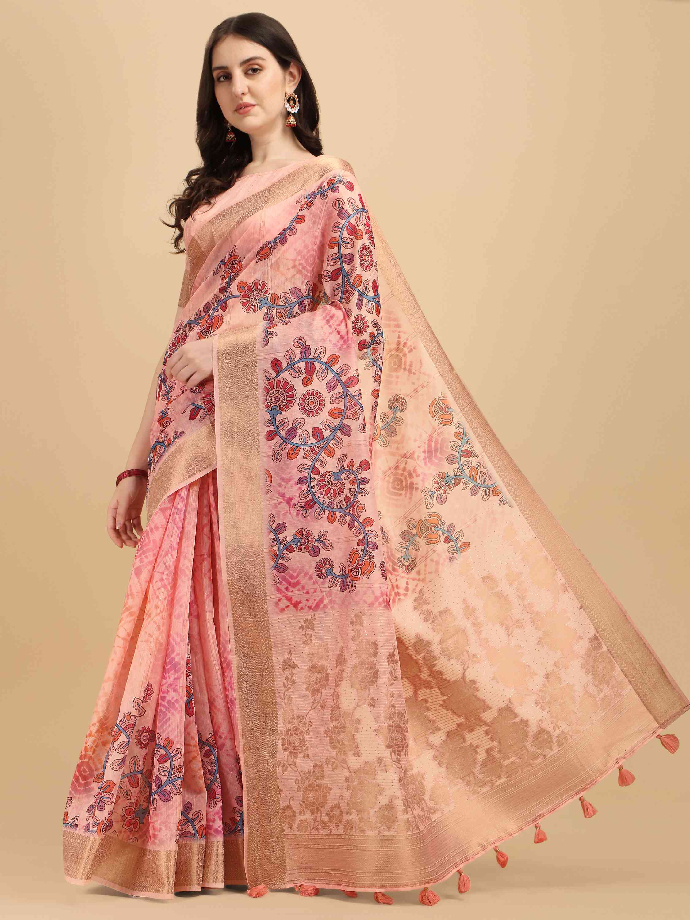 PINK FLORAL COTTON SILK DIGITAL PRINT SAREE