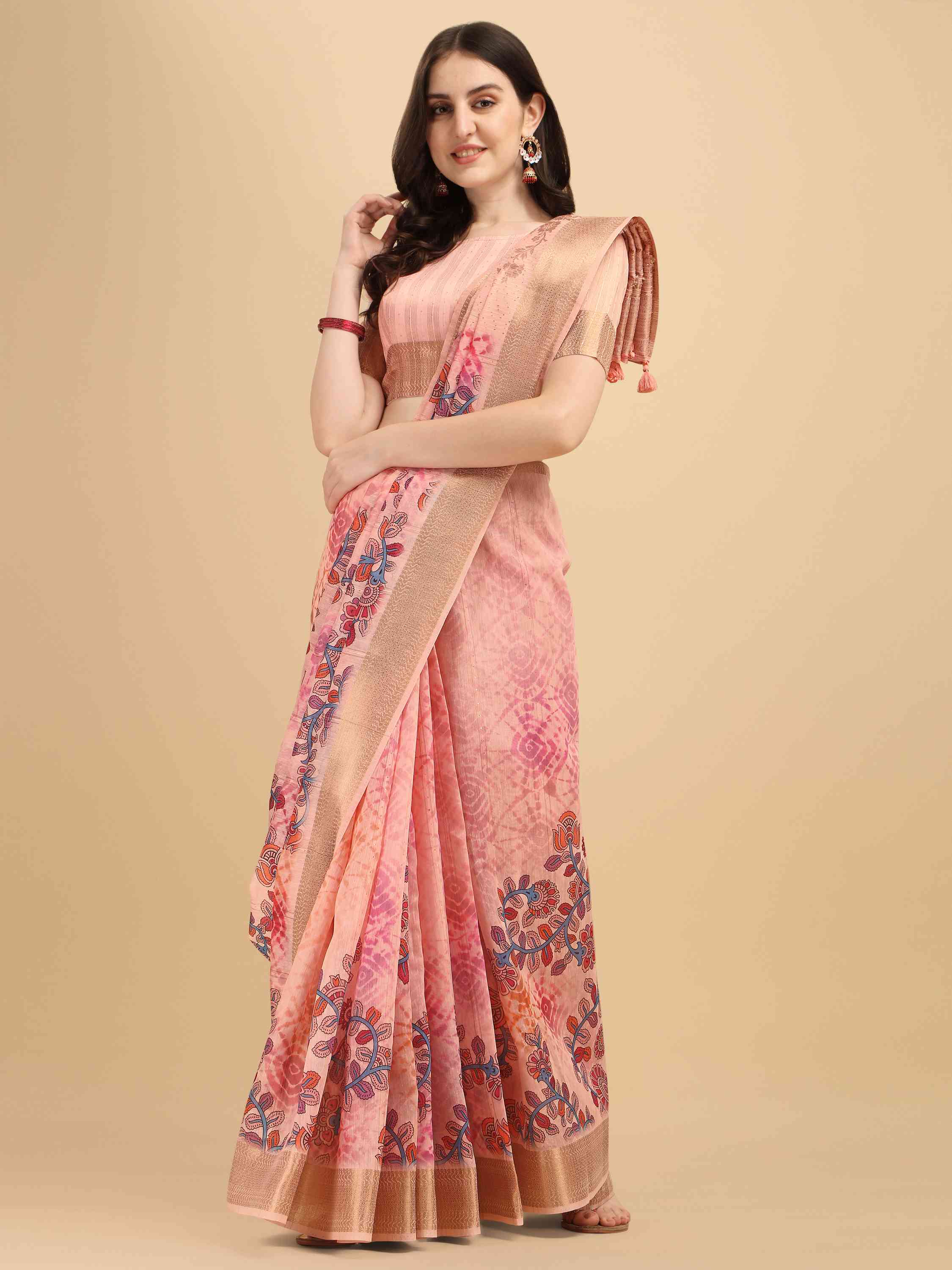 PINK FLORAL COTTON SILK DIGITAL PRINT SAREE