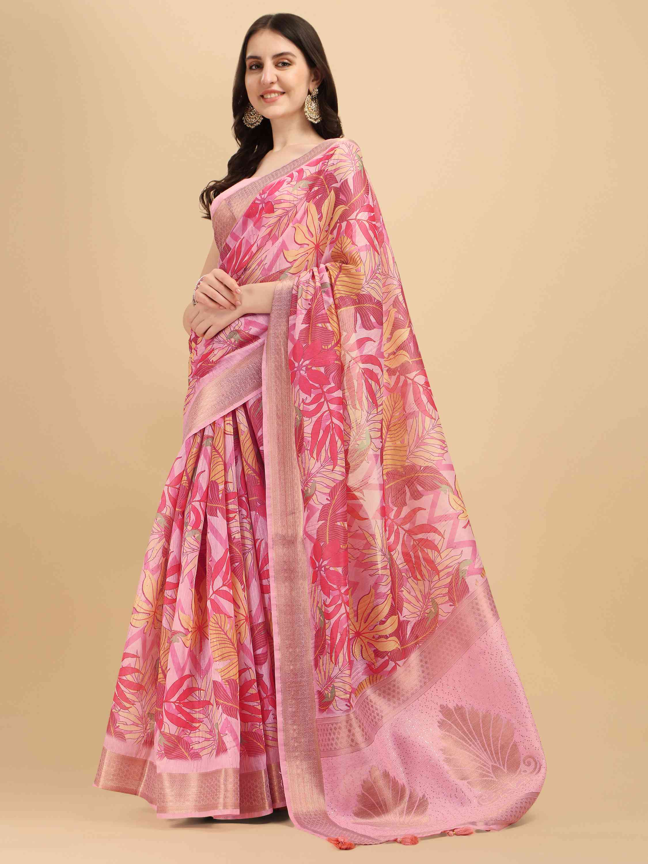 DUNGRANI PINK COTTON SILK DIGITAL PRINT SAREE