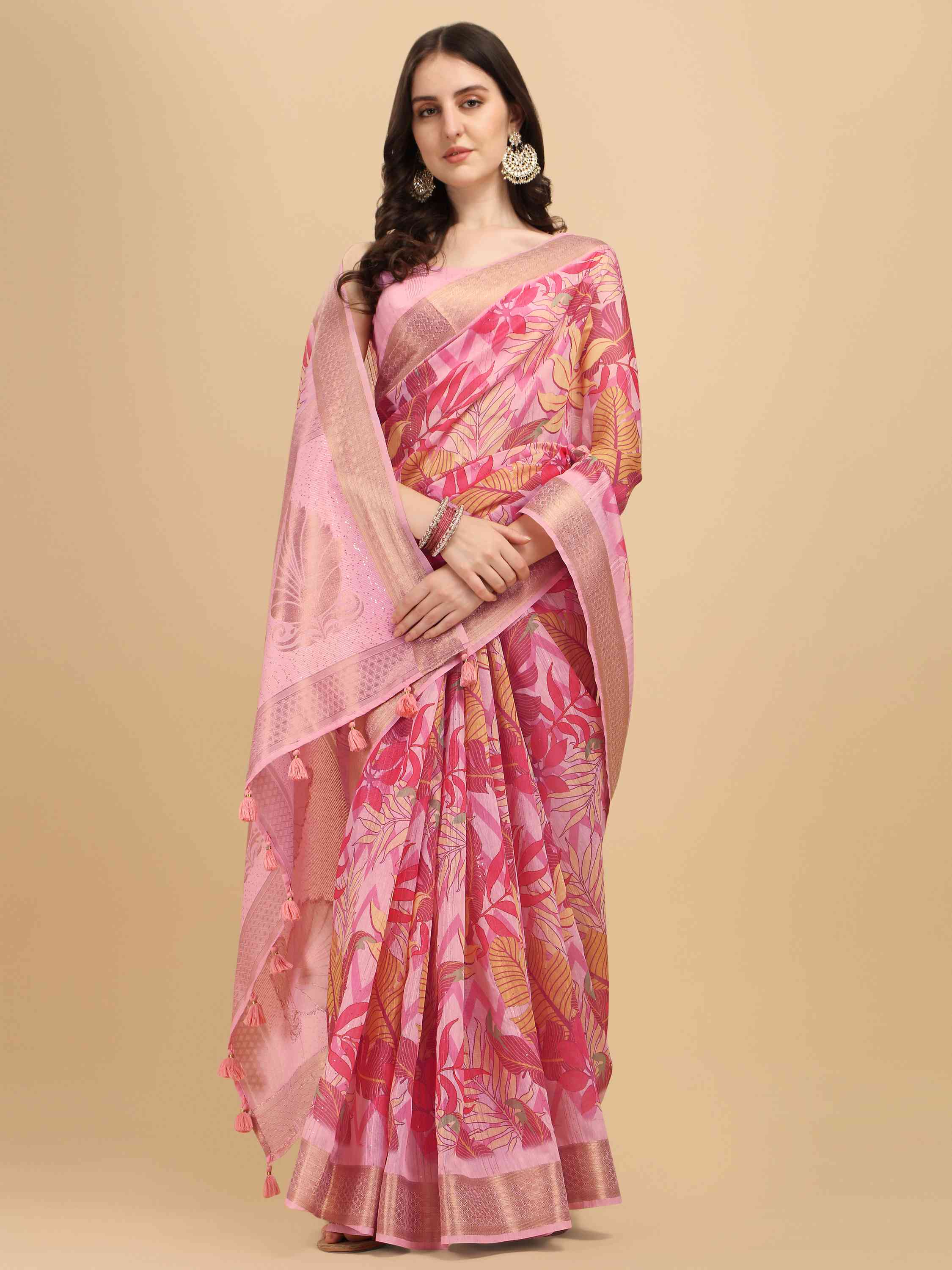 DUNGRANI PINK COTTON SILK DIGITAL PRINT SAREE