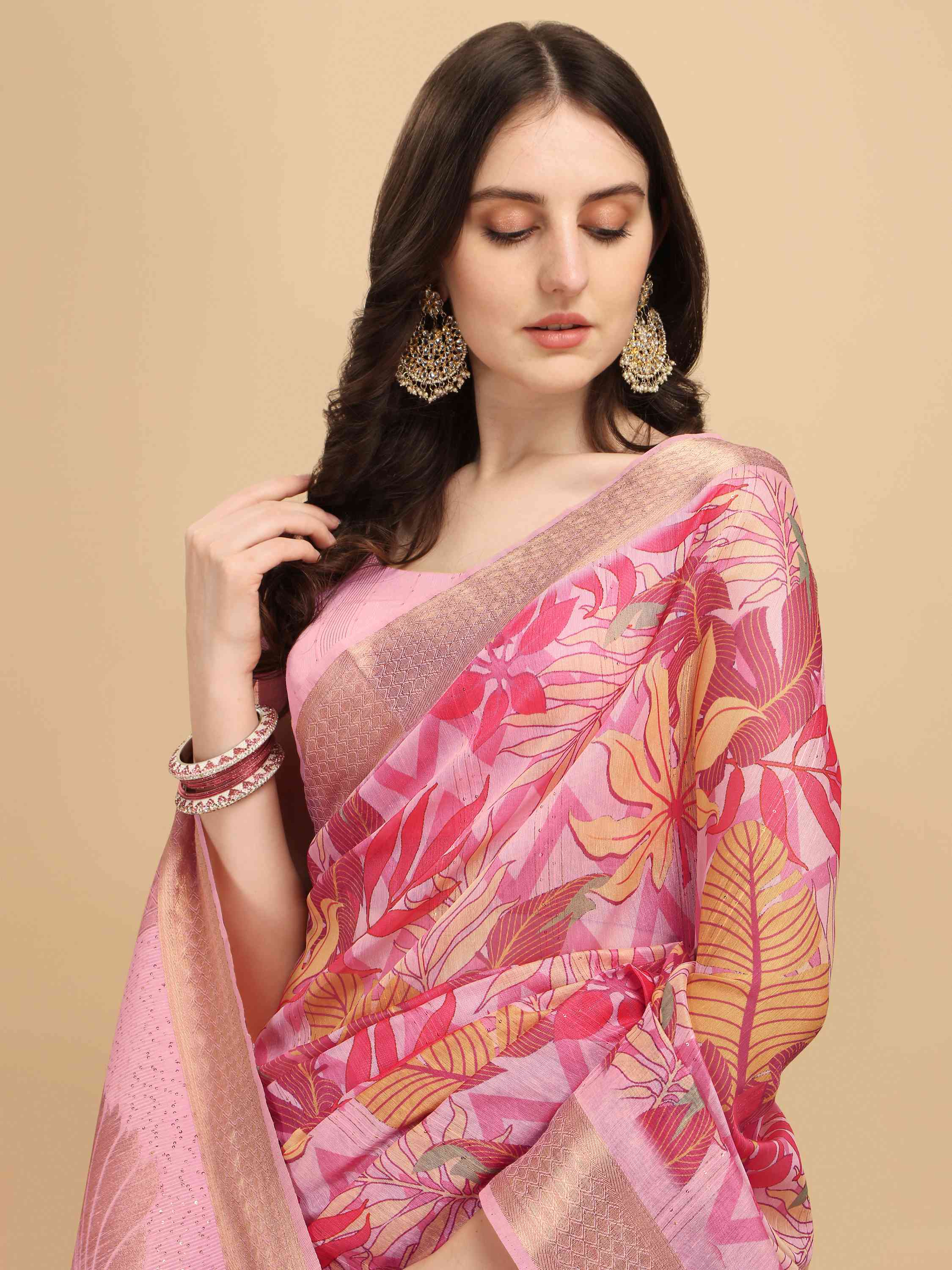 DUNGRANI PINK COTTON SILK DIGITAL PRINT SAREE