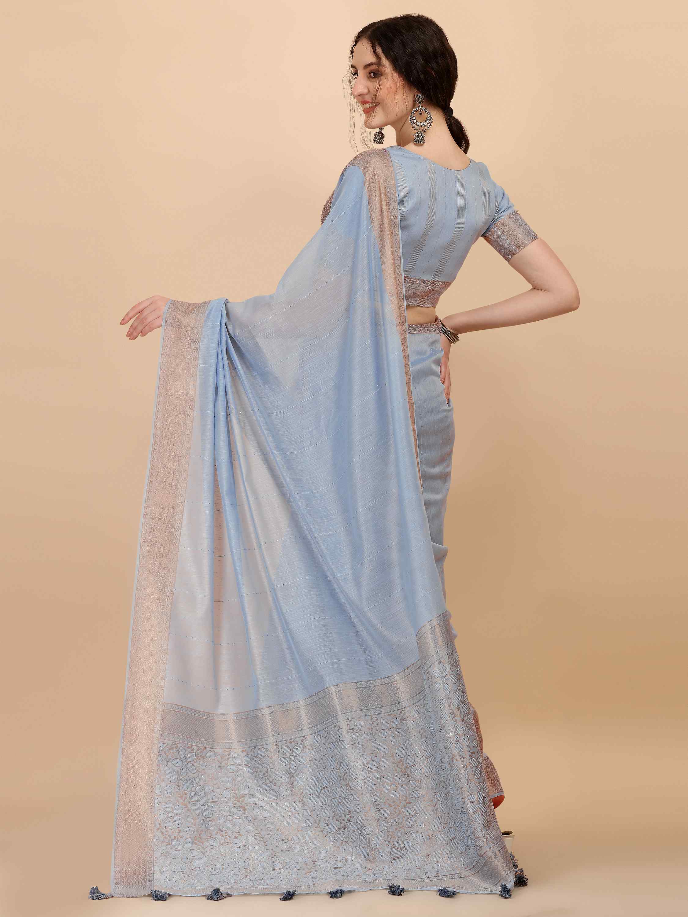 DUNGRANI GRAY FLORA COTTON SILK SAREE WITH BLOUSE