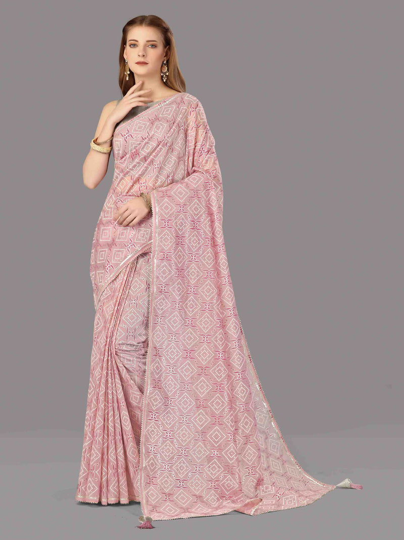 LILAC ORGANZA FOIL SAREE WITH BLOUSE